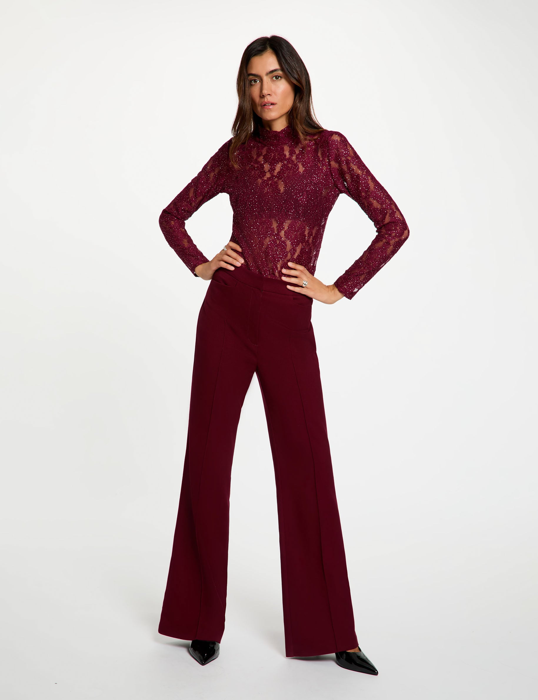 Pantalon bootcut bordeaux femme