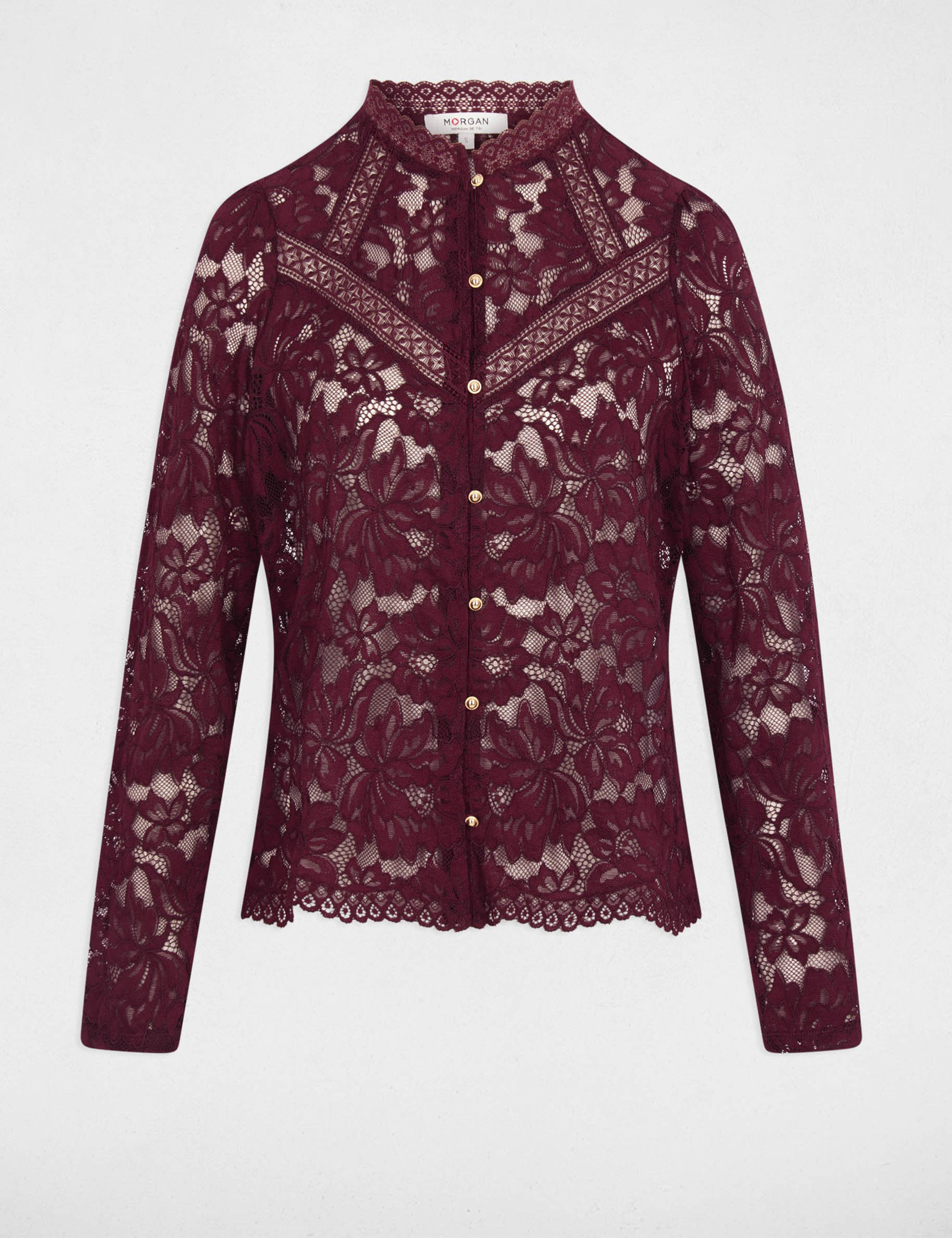 Kant T-shirt met hoge kraag pruim vrouw