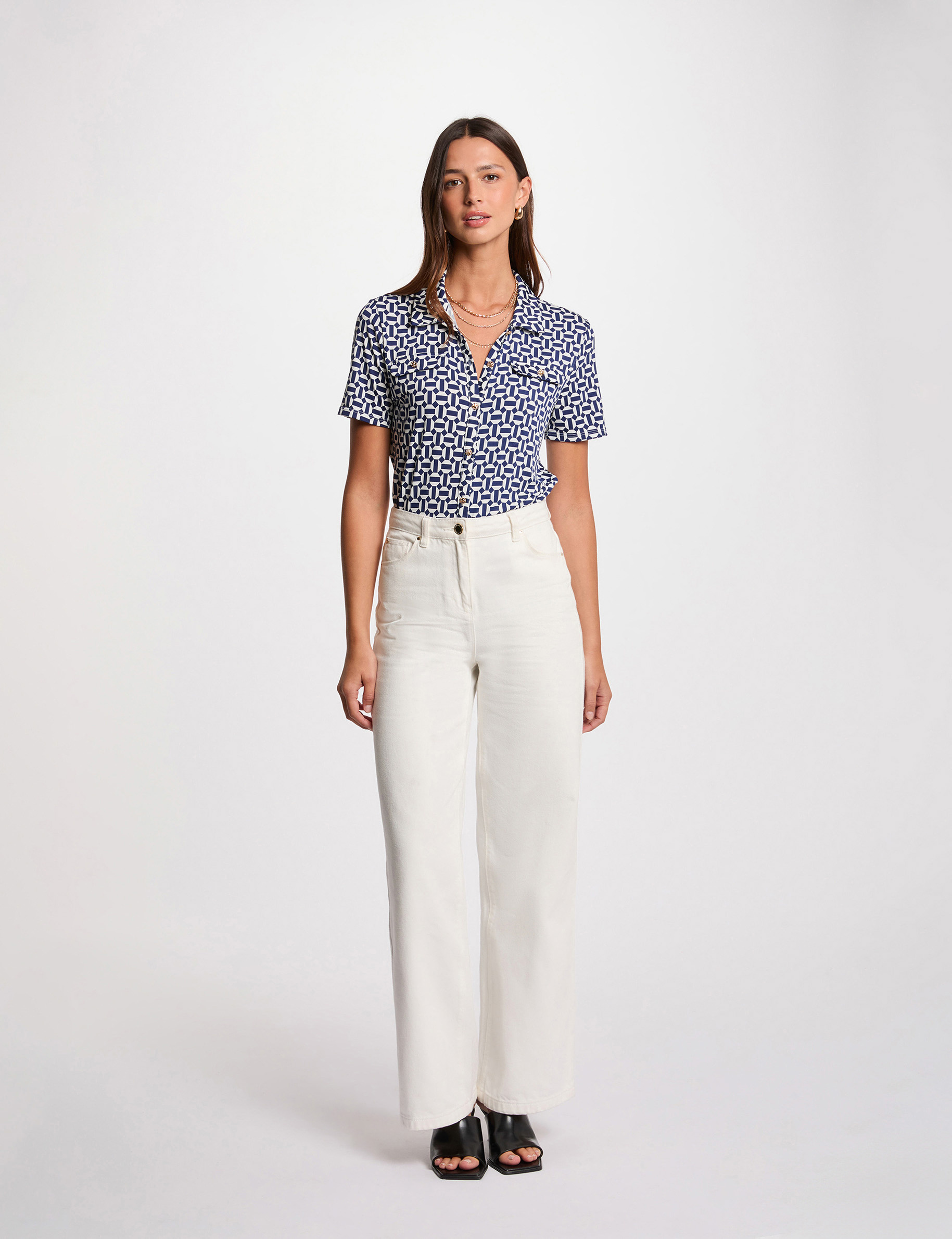 blouse met korte mouwen helder wit vrouw Blouse met korte mouwen helder wit vrouw