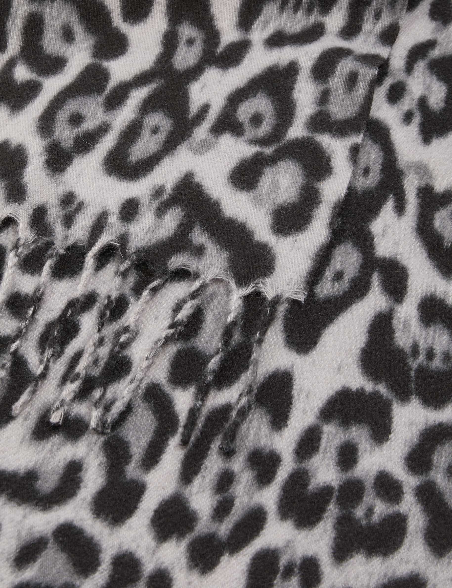 Sjaal met leopardprint en franjes mediumgrijs vrouw