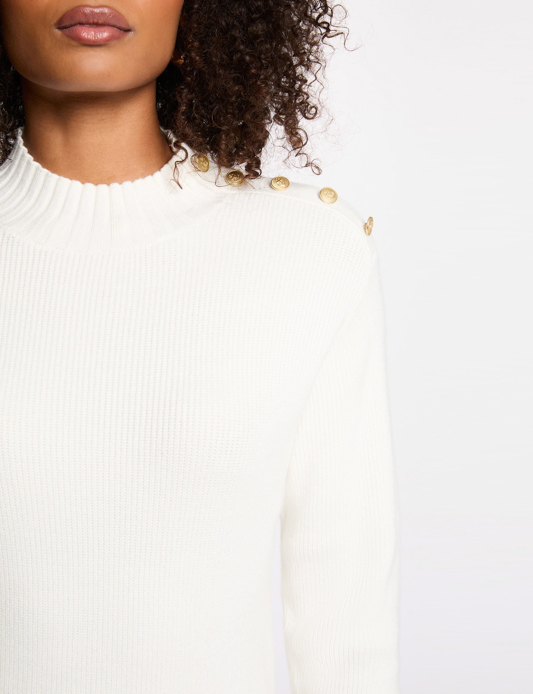 Robe tricot col montant blanc femme
