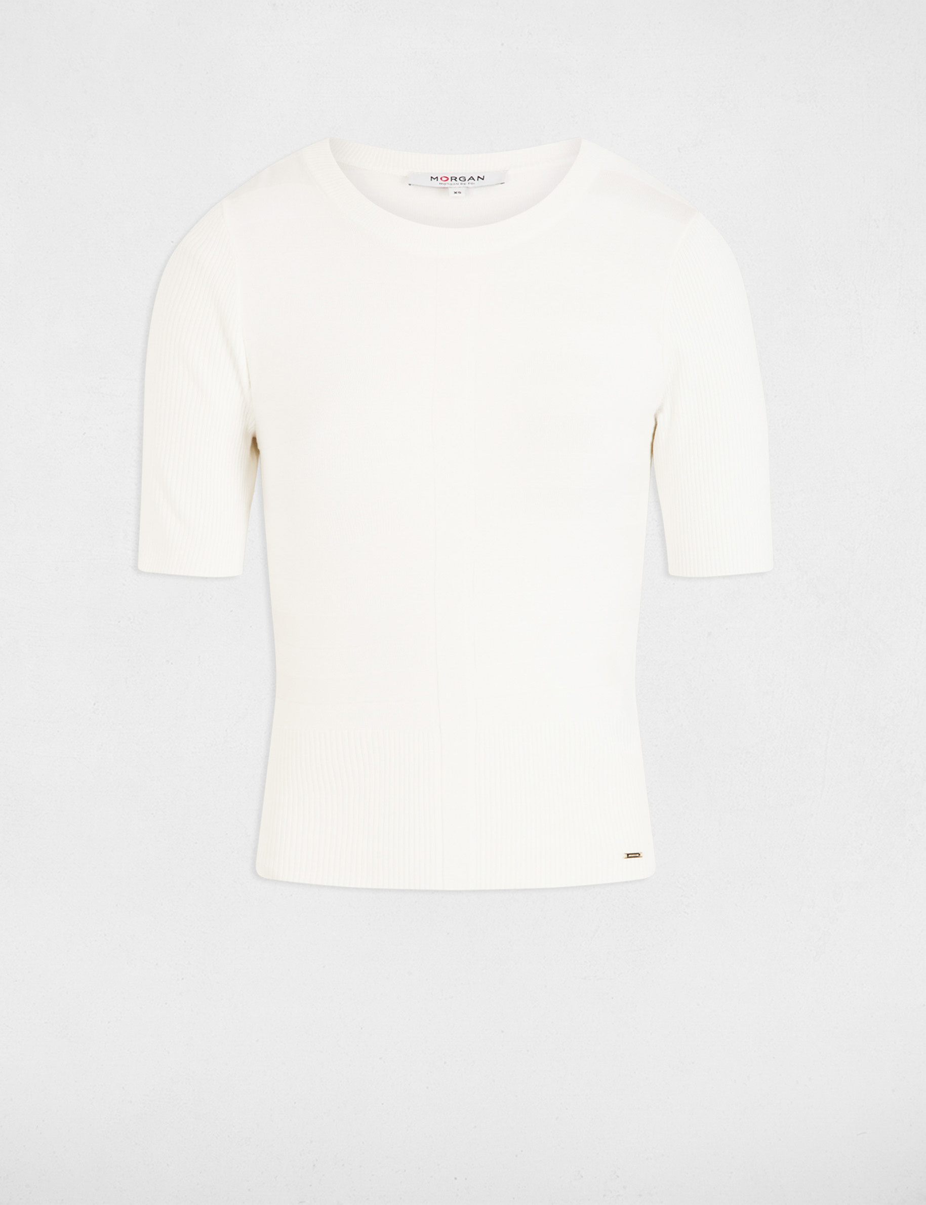 Pull col rond manches courtes ivoire femme