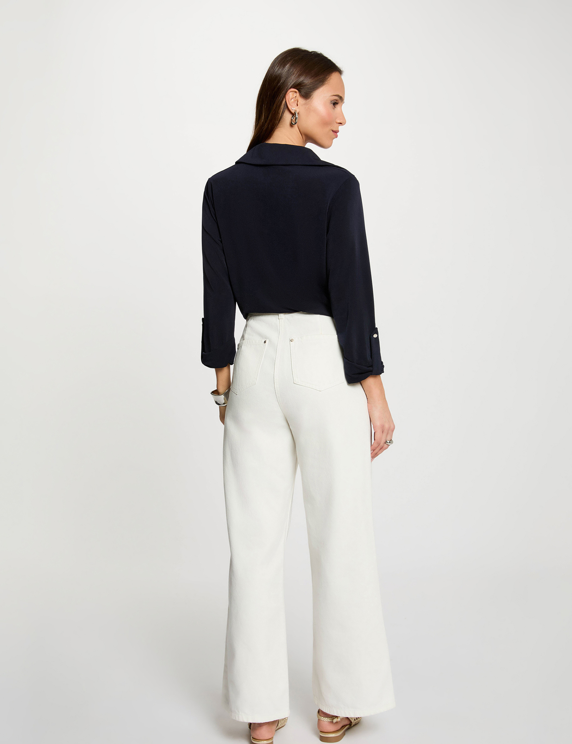 Chemise col &agrave; revers bleu marine femme