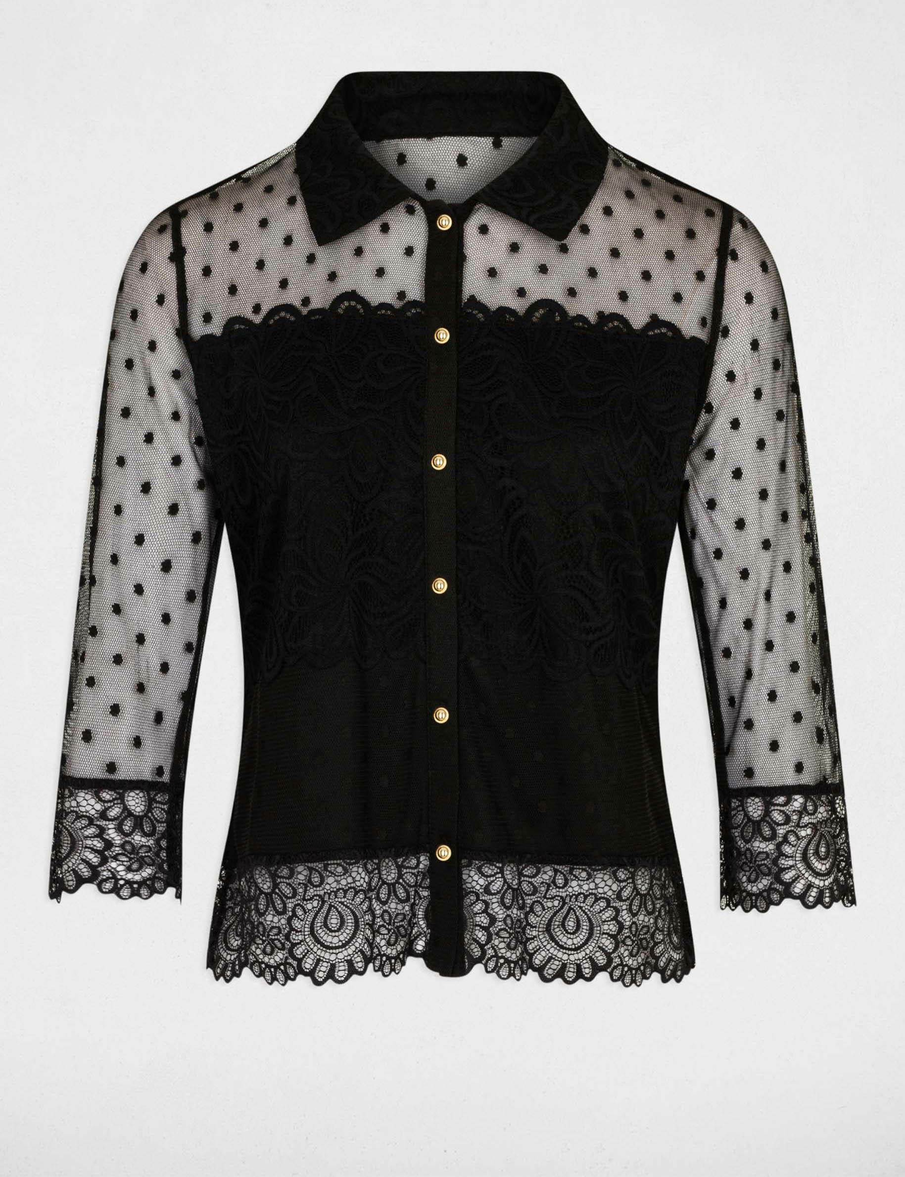 t shirt met 34 mouwen met plumetis zwart vrouw T-shirt met 3/4 mouwen met plumetis zwart vrouw