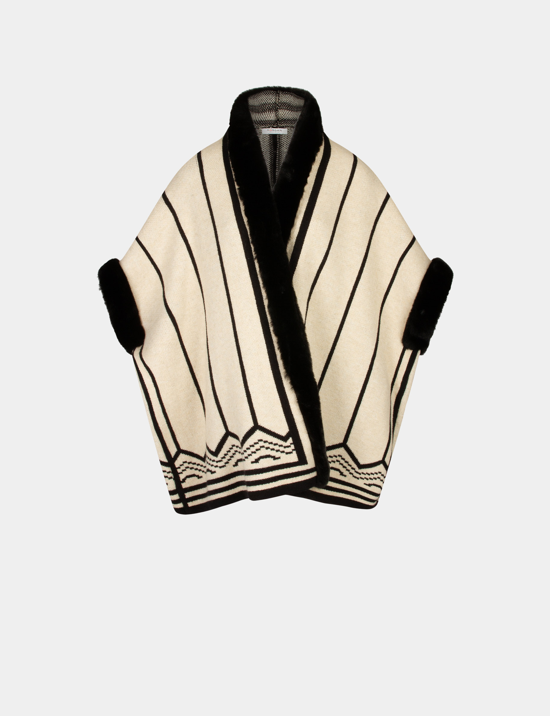 Poncho met grafische print zwart vrouw