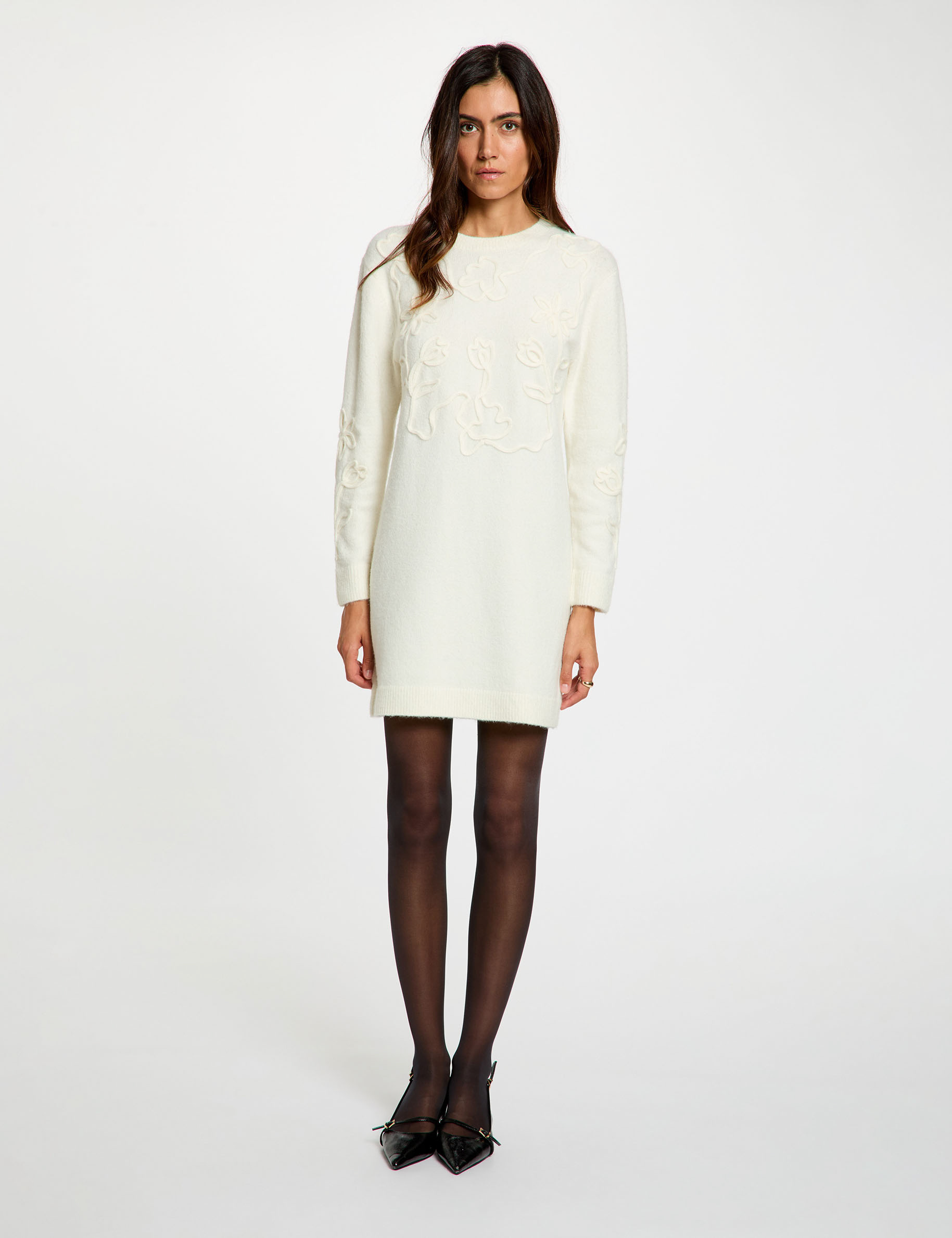 Robe tricot manches longues ivoire femme