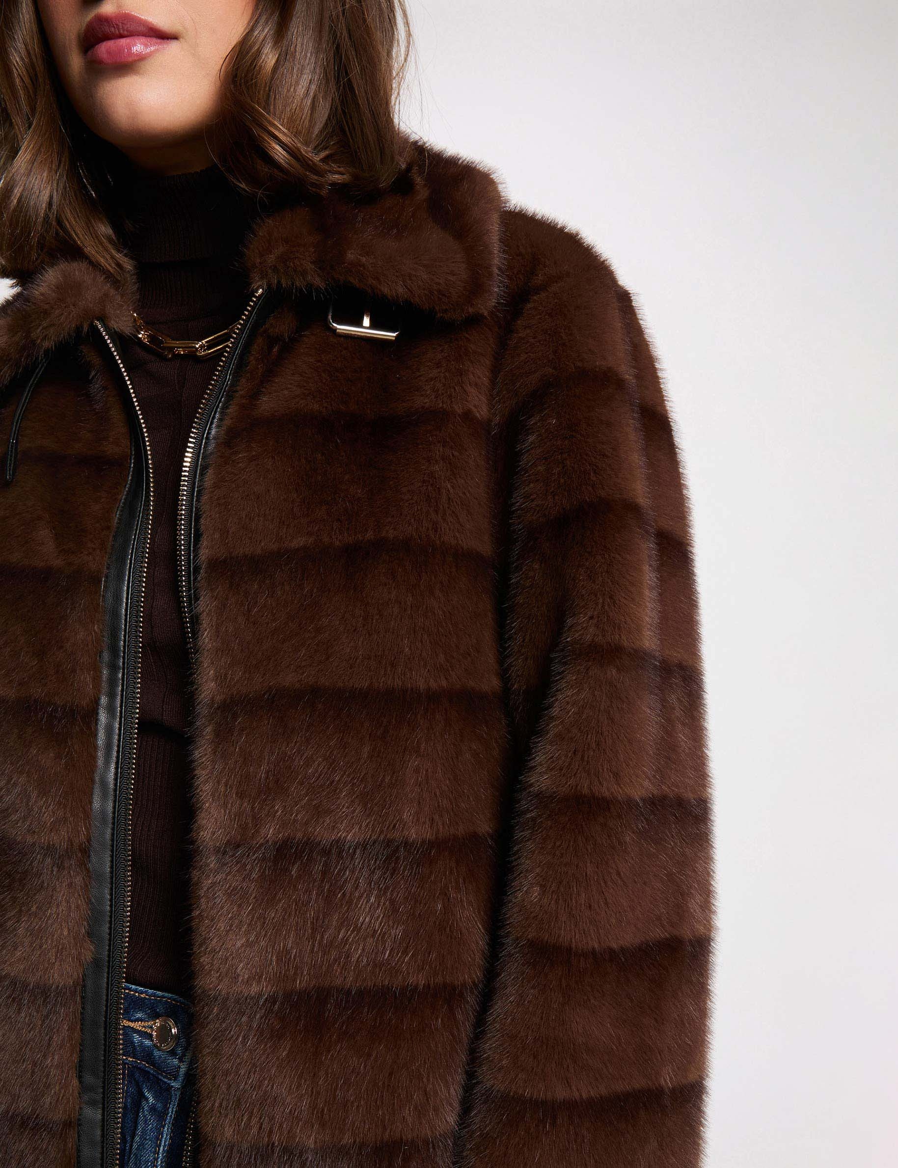 Manteau court fausse fourrure marron femme