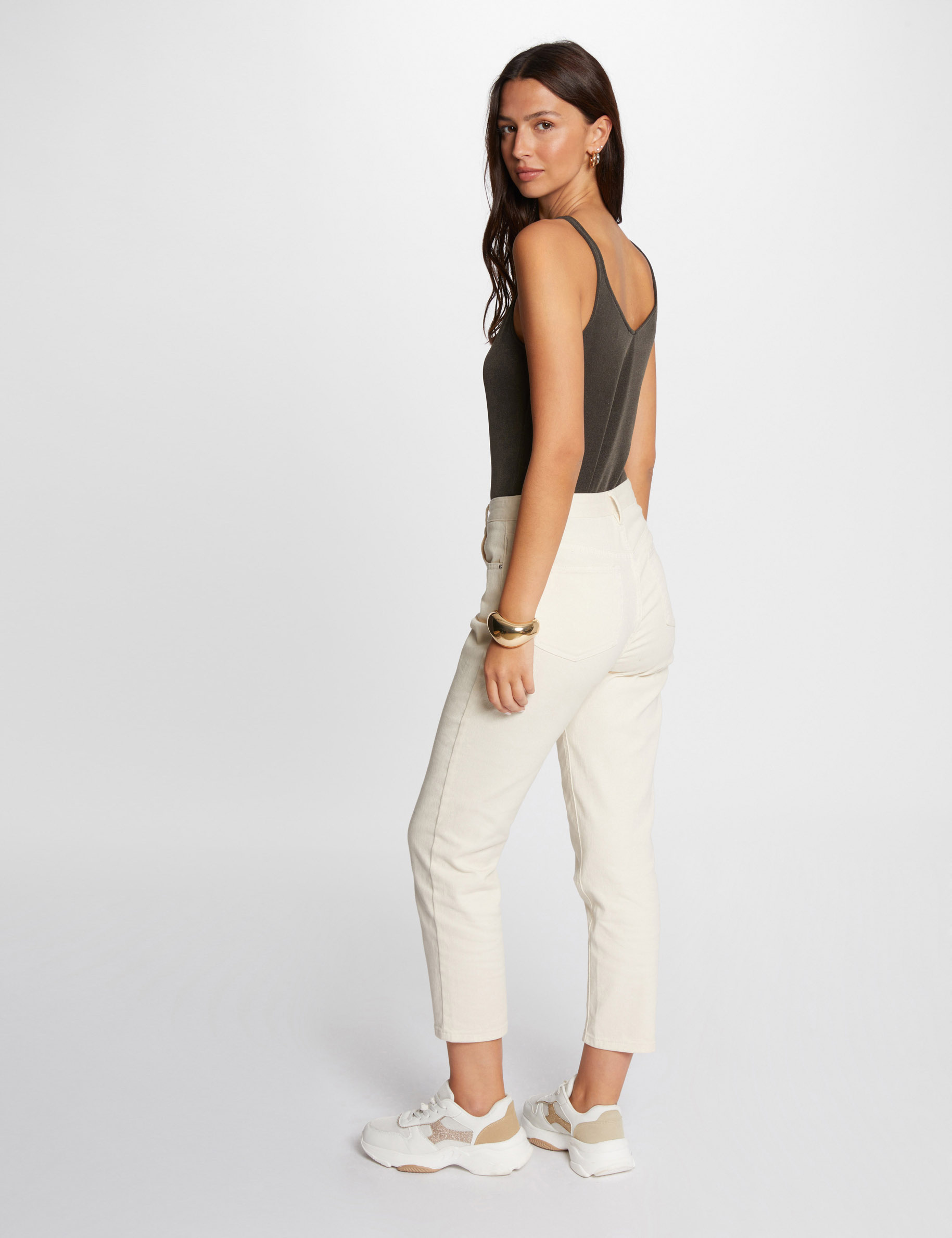 debardeur col en v fils metallises vert kaki femme Débardeur col en V fils métallisés vert kaki femme