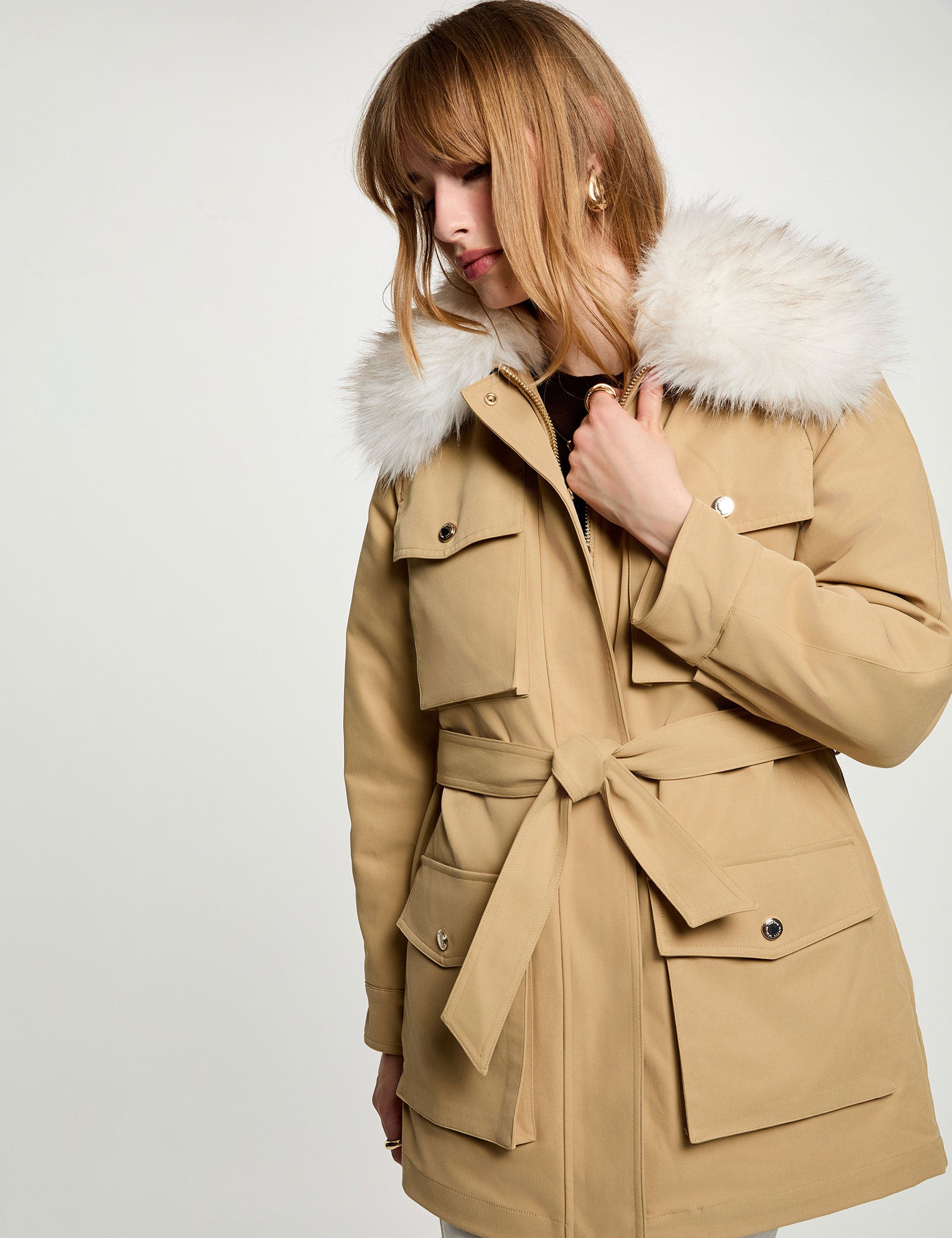 Parka met opstaande kraag beige vrouw
