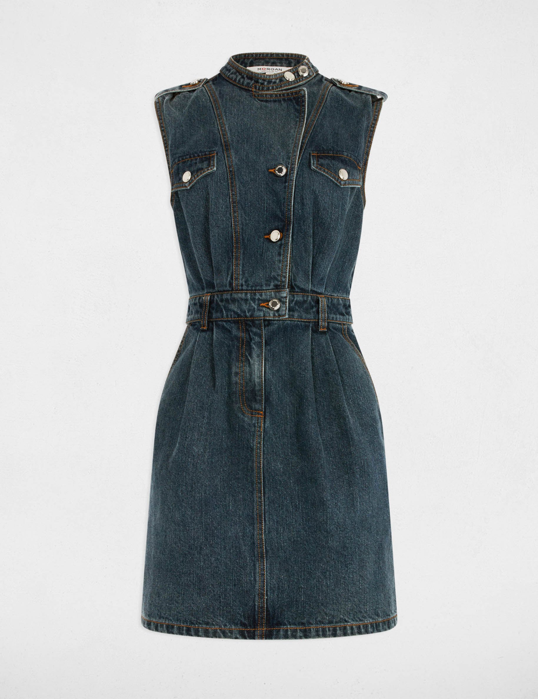 Korte rechte jurk van spijkerstof stone washed denim vrouw
