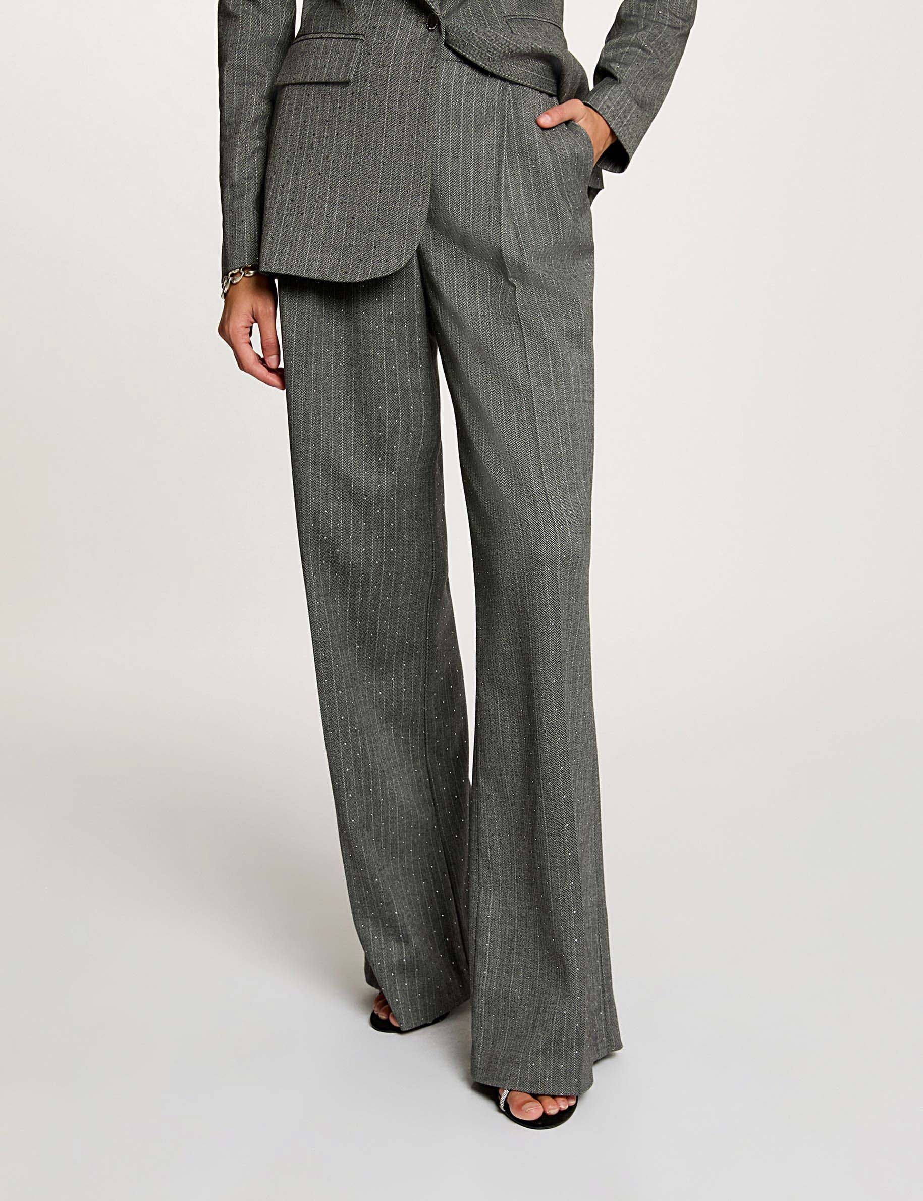 pantalon droit a rayures gris moyen femme Pantalon droit à rayures gris moyen femme