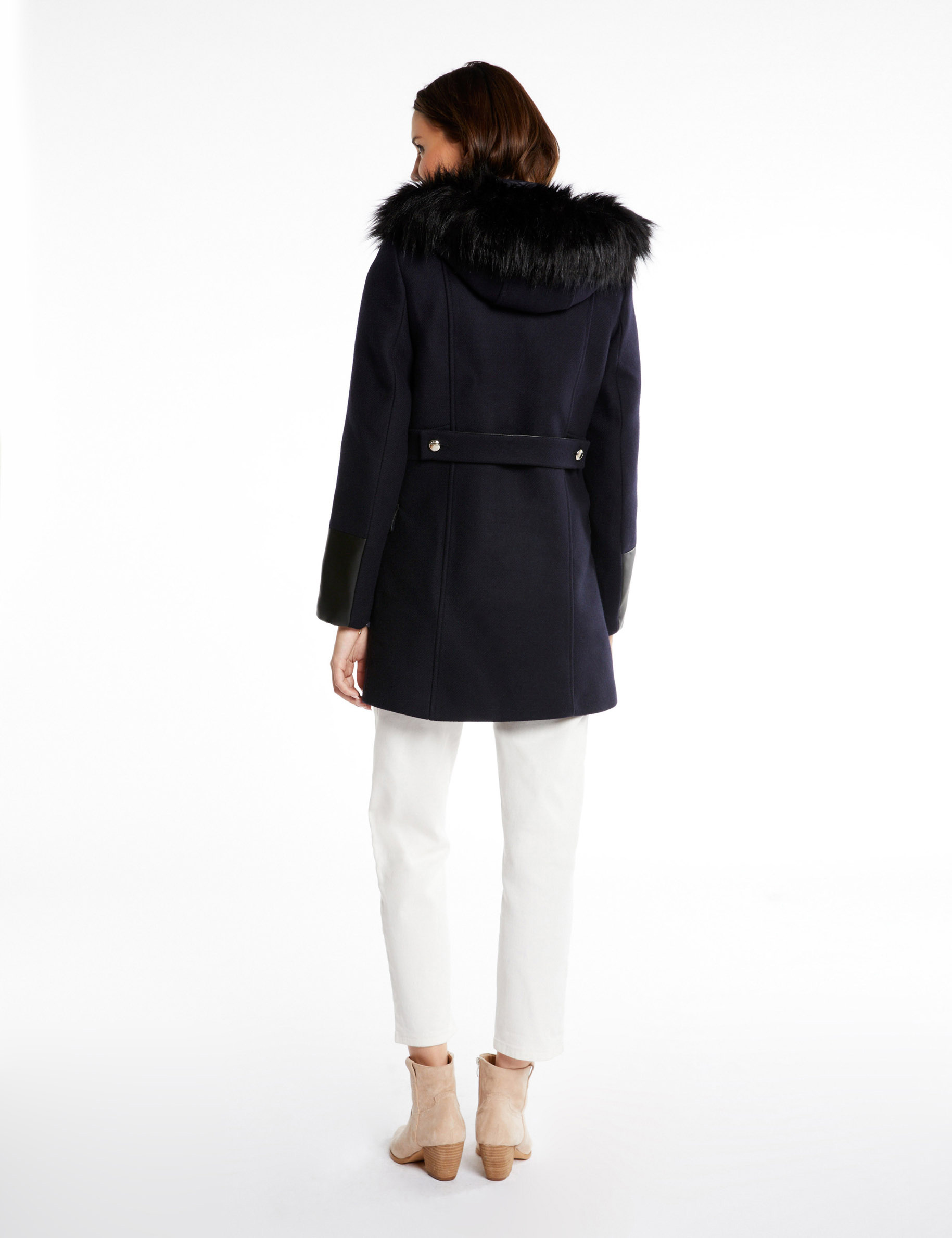 Manteau droit zippé à capuche marine femme