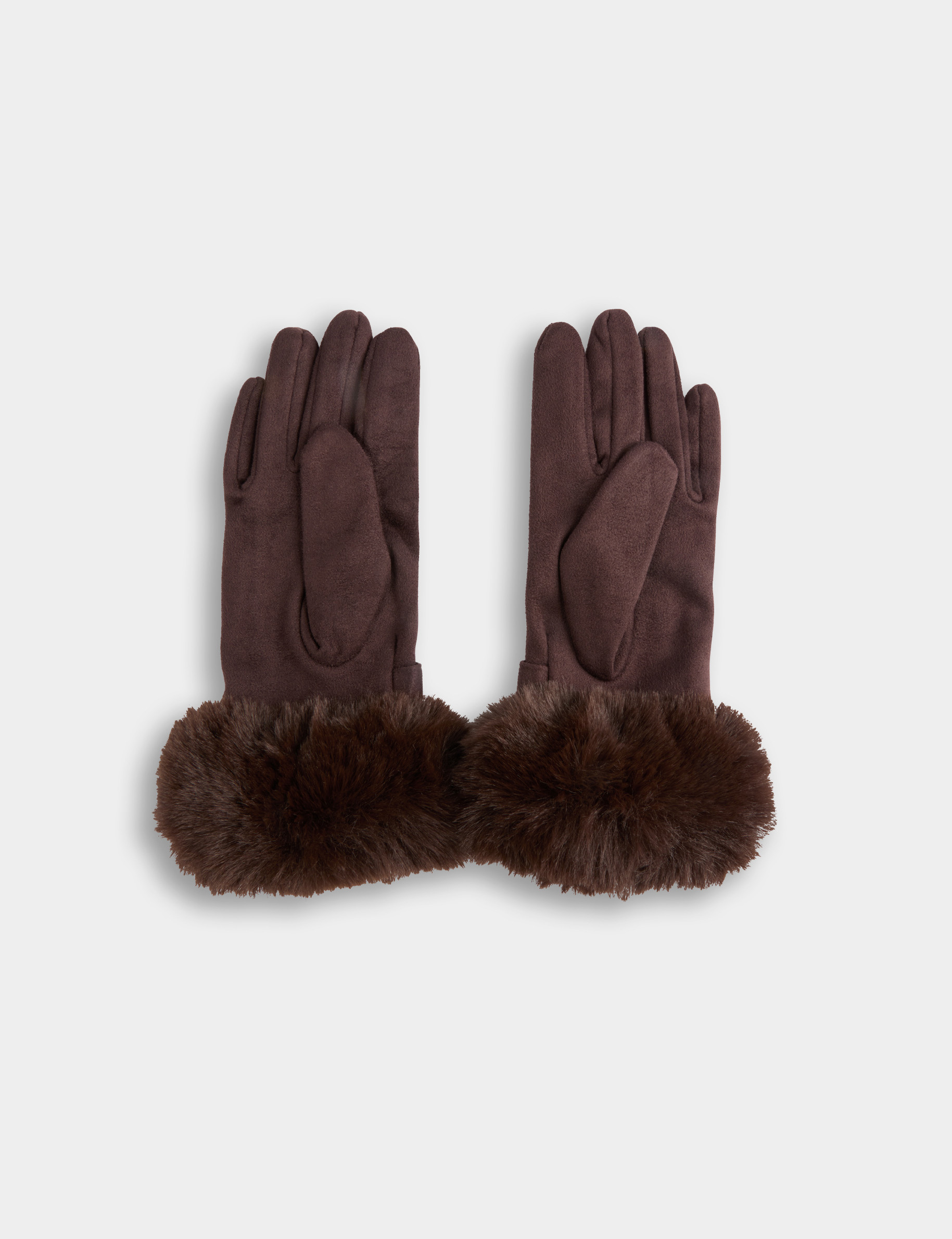 Gants d&eacute;tails fourrure marron fonc&eacute; femme