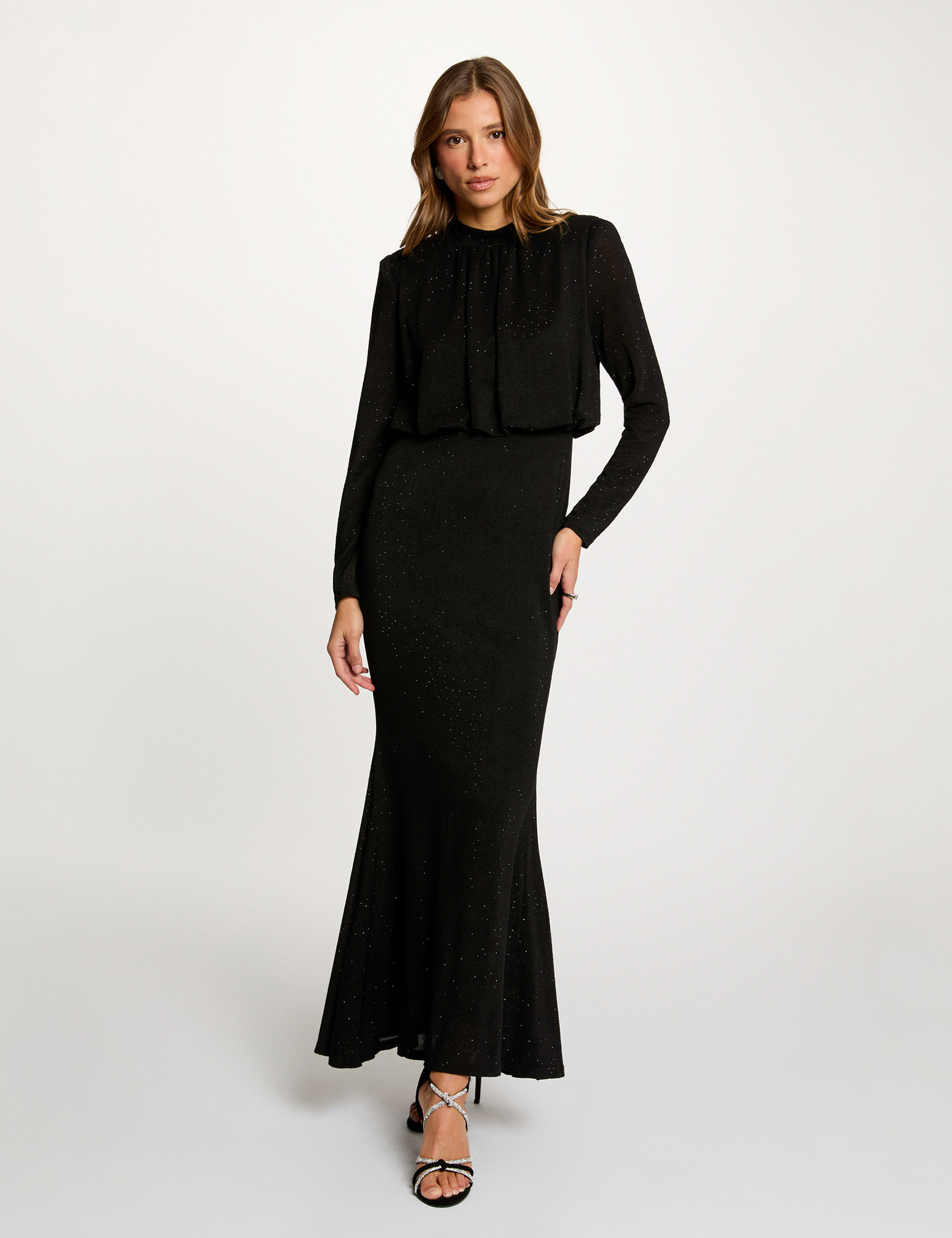 Robe maille brillante noir femme