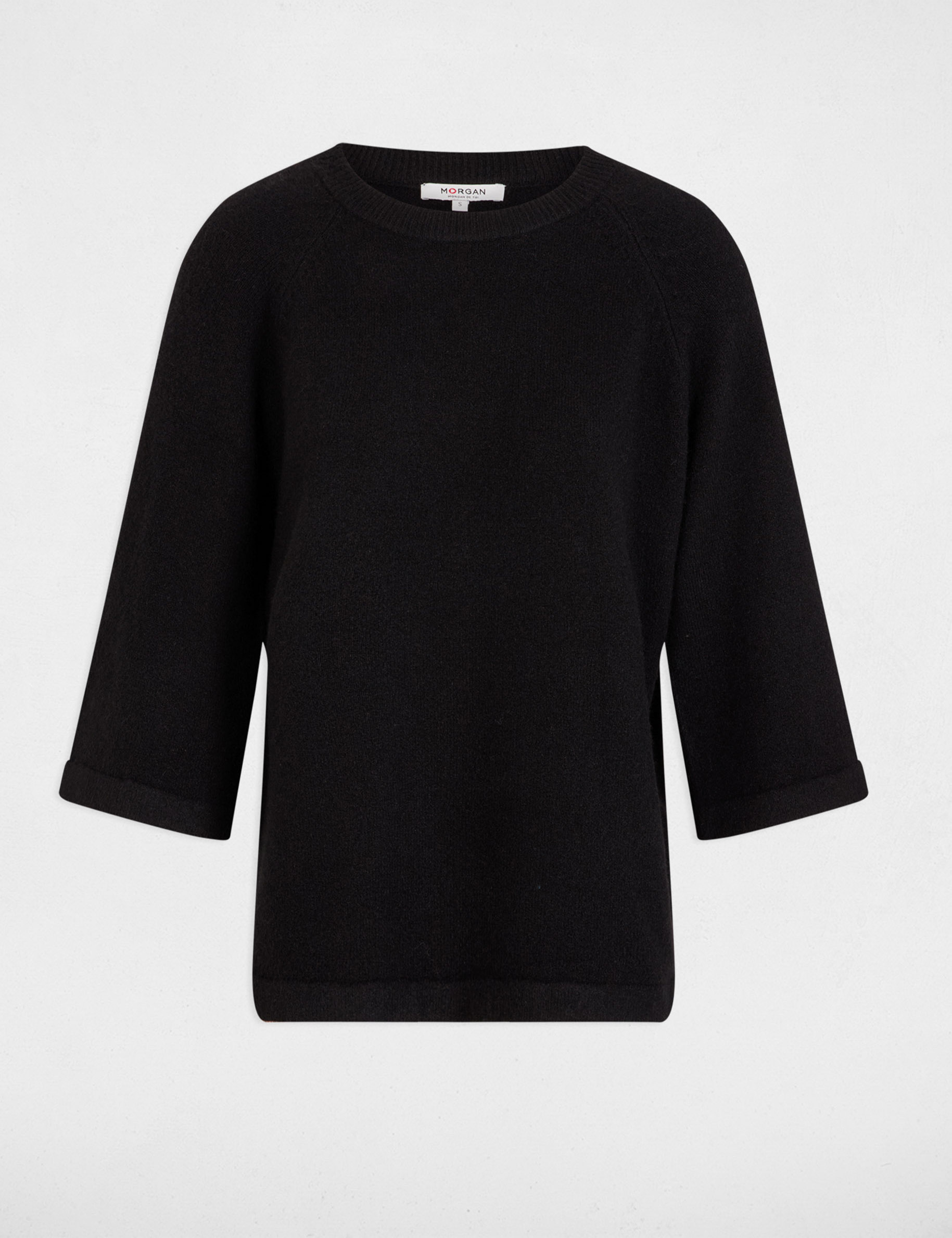 Pull manches 3/4 oversize noir femme