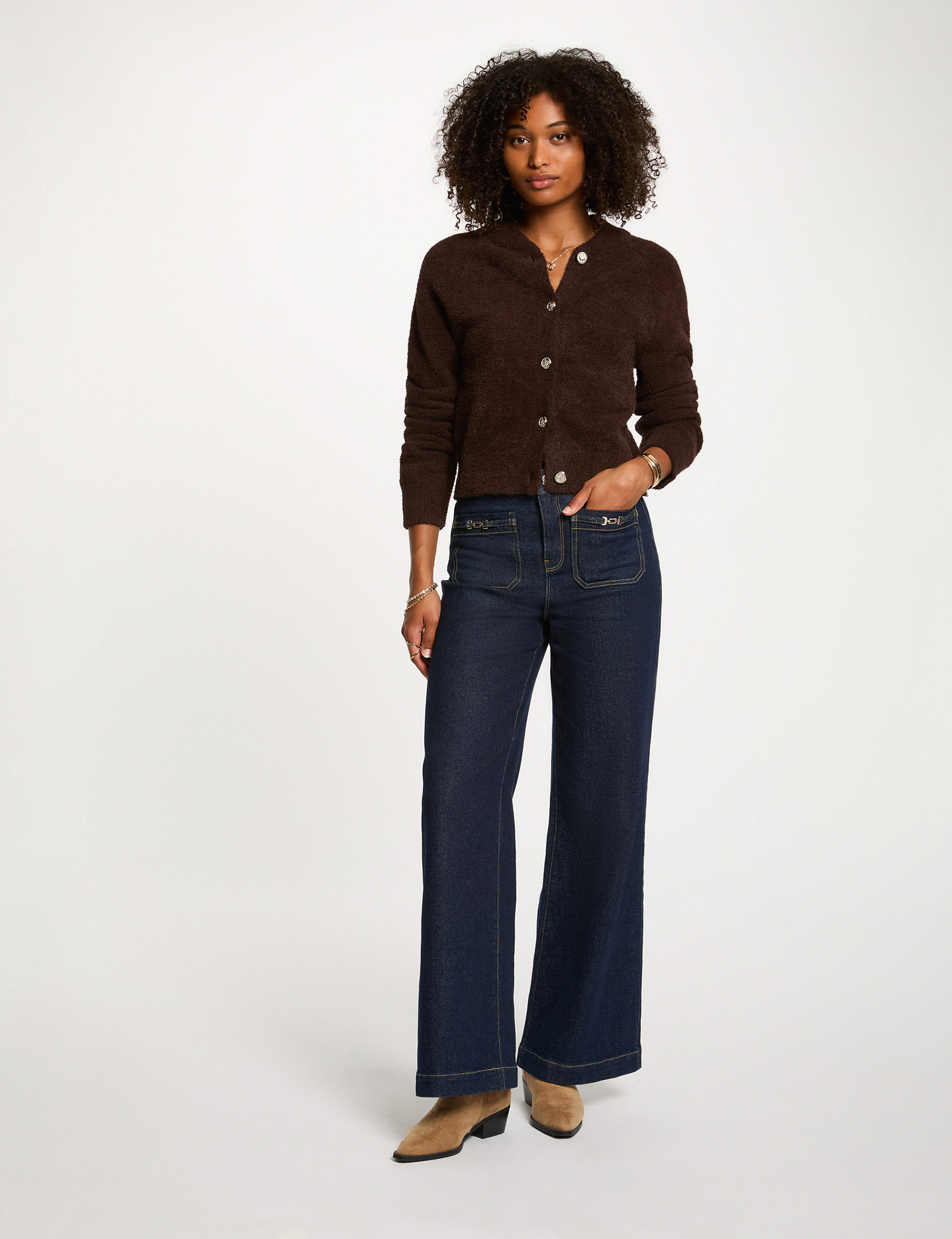 Gilet manches longues marron foncé femme