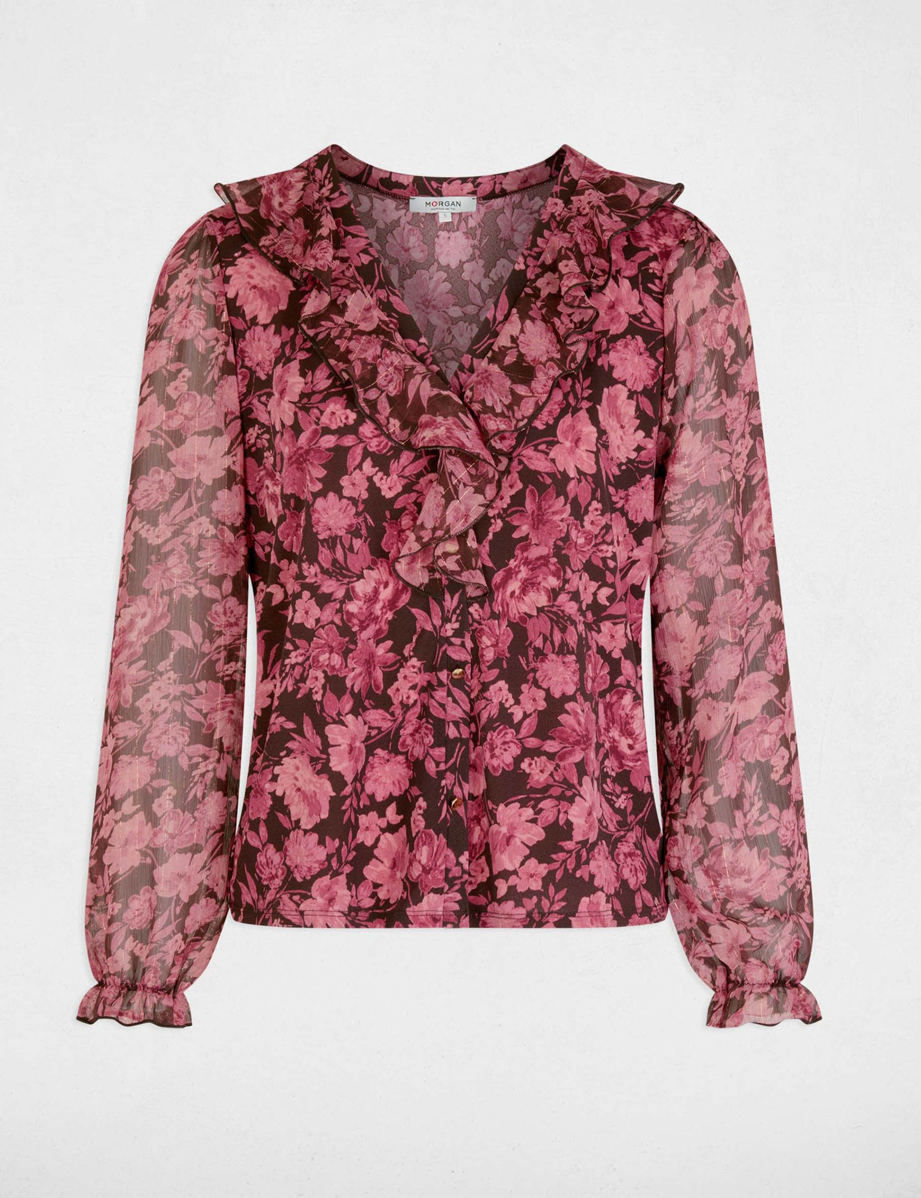 T-shirt voile col v bordeaux femme