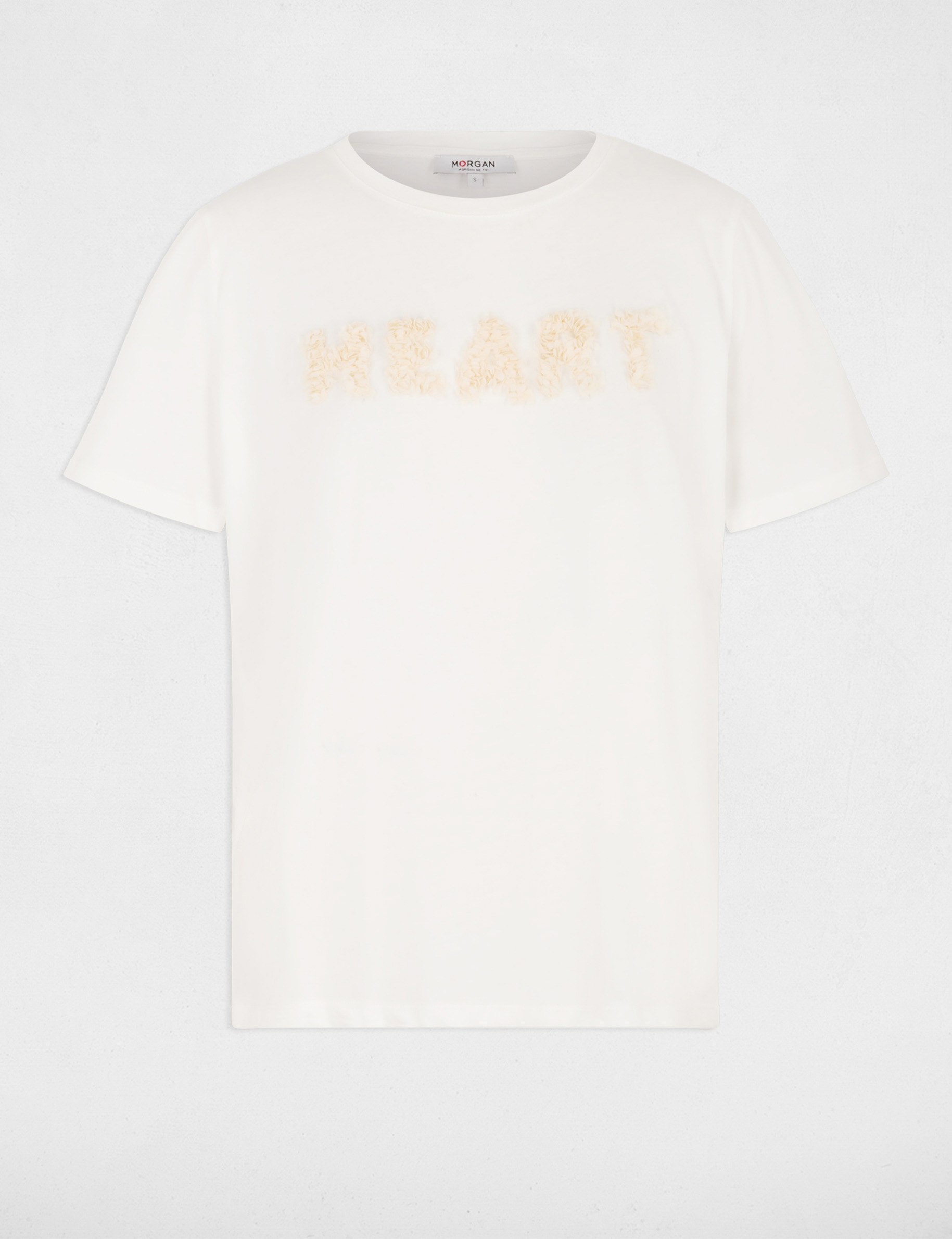 T-shirt met reli&euml;f borduursel helder wit vrouw
