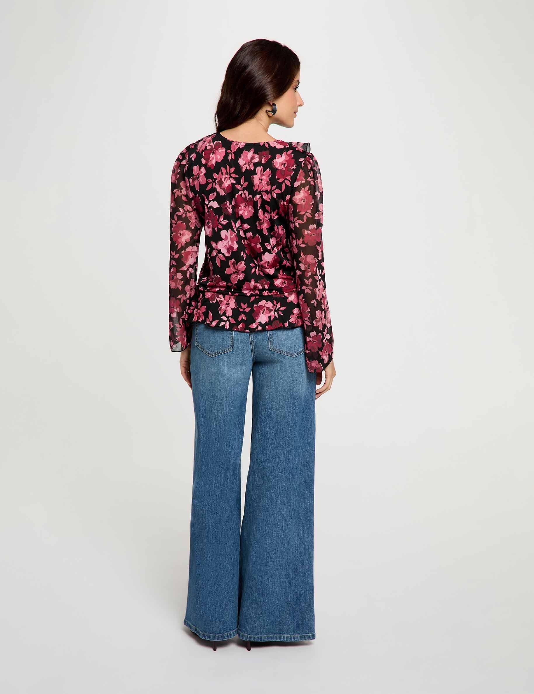 Blouse met V-hals en ruches meerkleurig vrouw