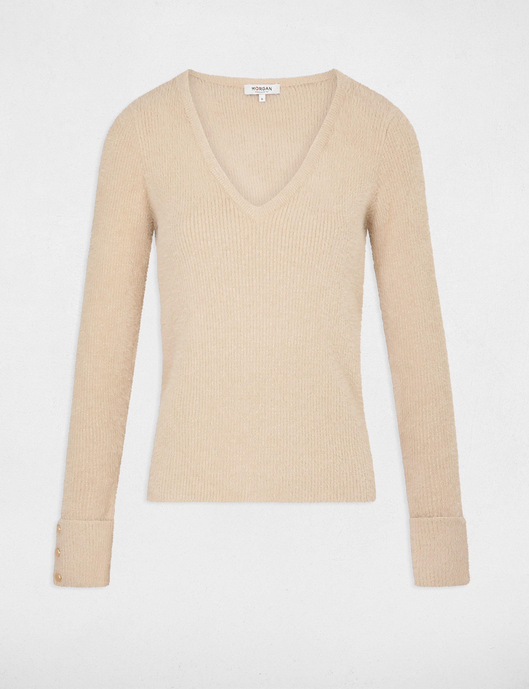 pull manches longues avec col en v taupe femme Pull manches longues avec col en V taupe femme