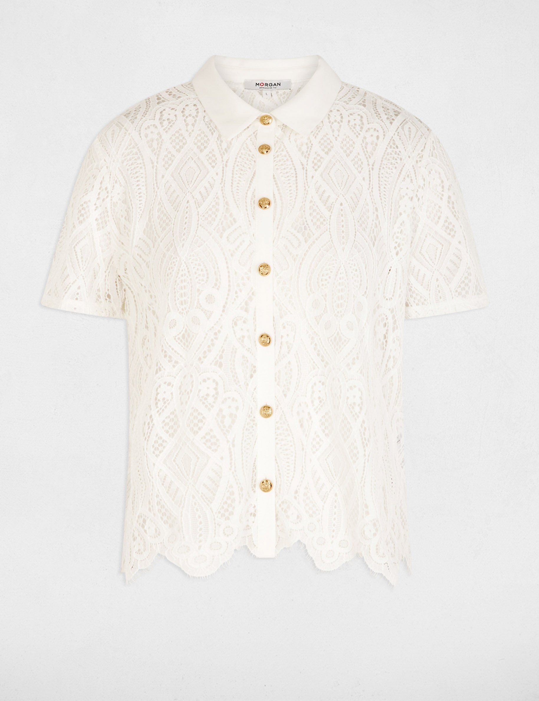 Kant blouse met reverskraag helder wit vrouw