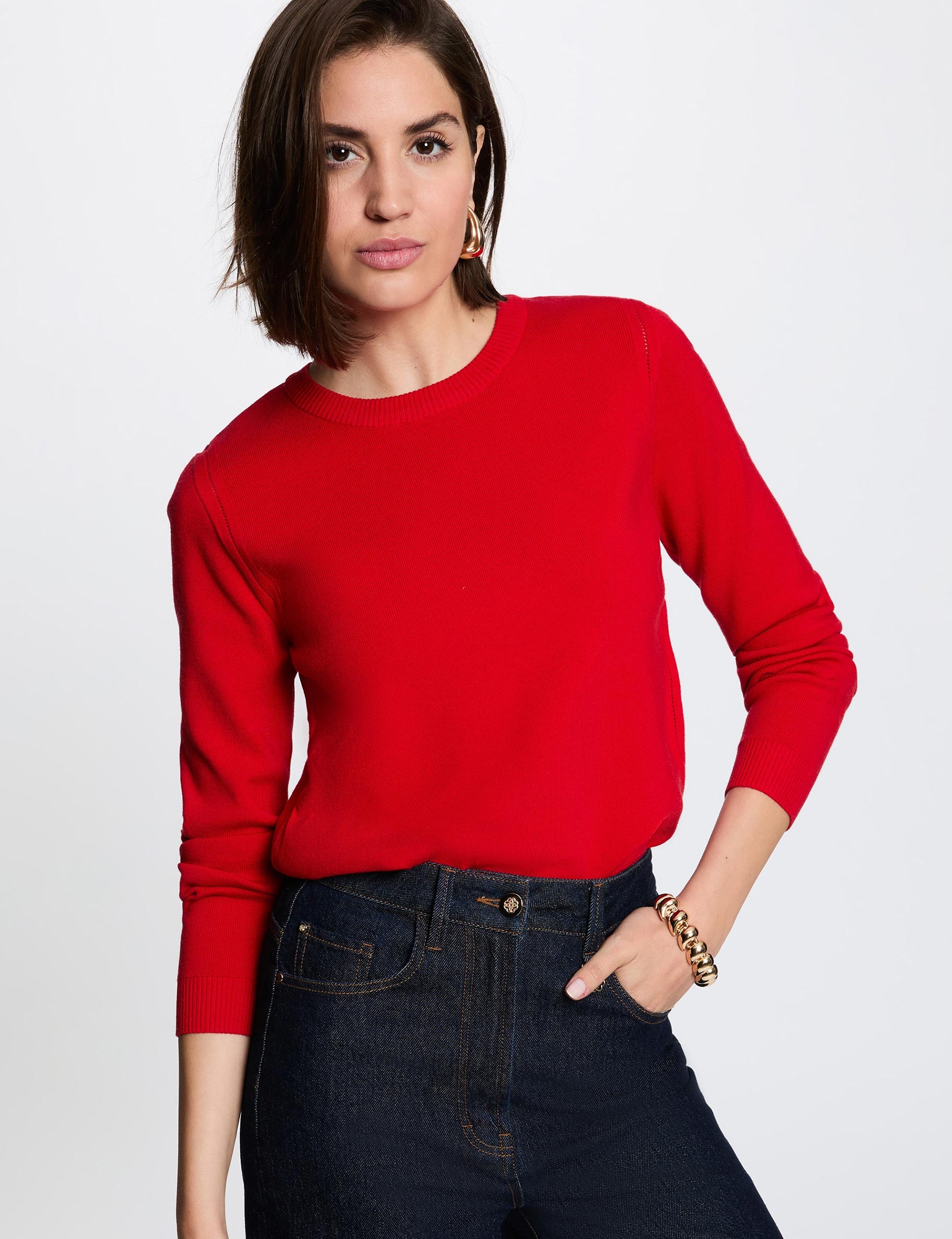 Trui met reli&euml;f breisel rood vrouw