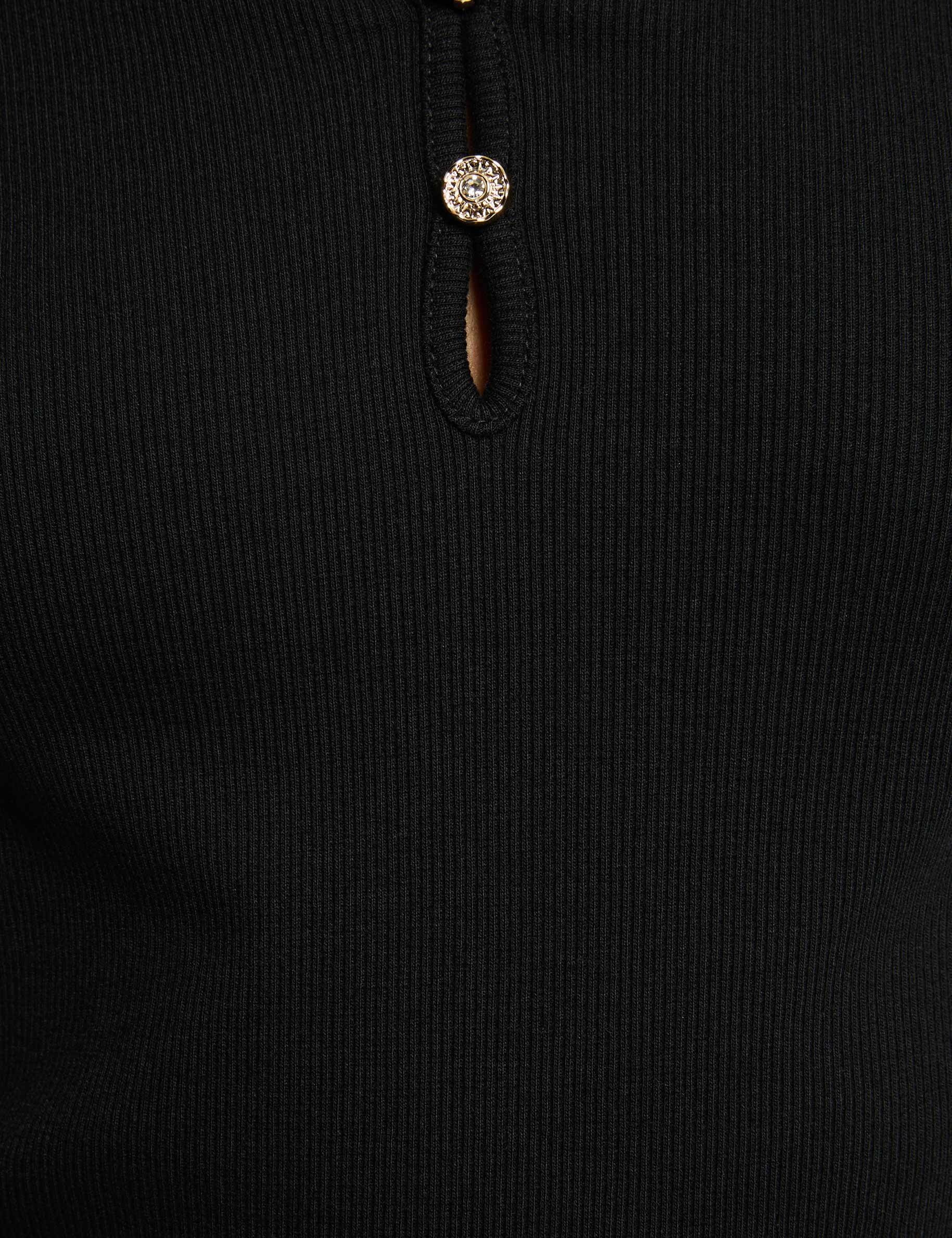 t shirt met knoopjes en hartvormige hals zwart vrouw null