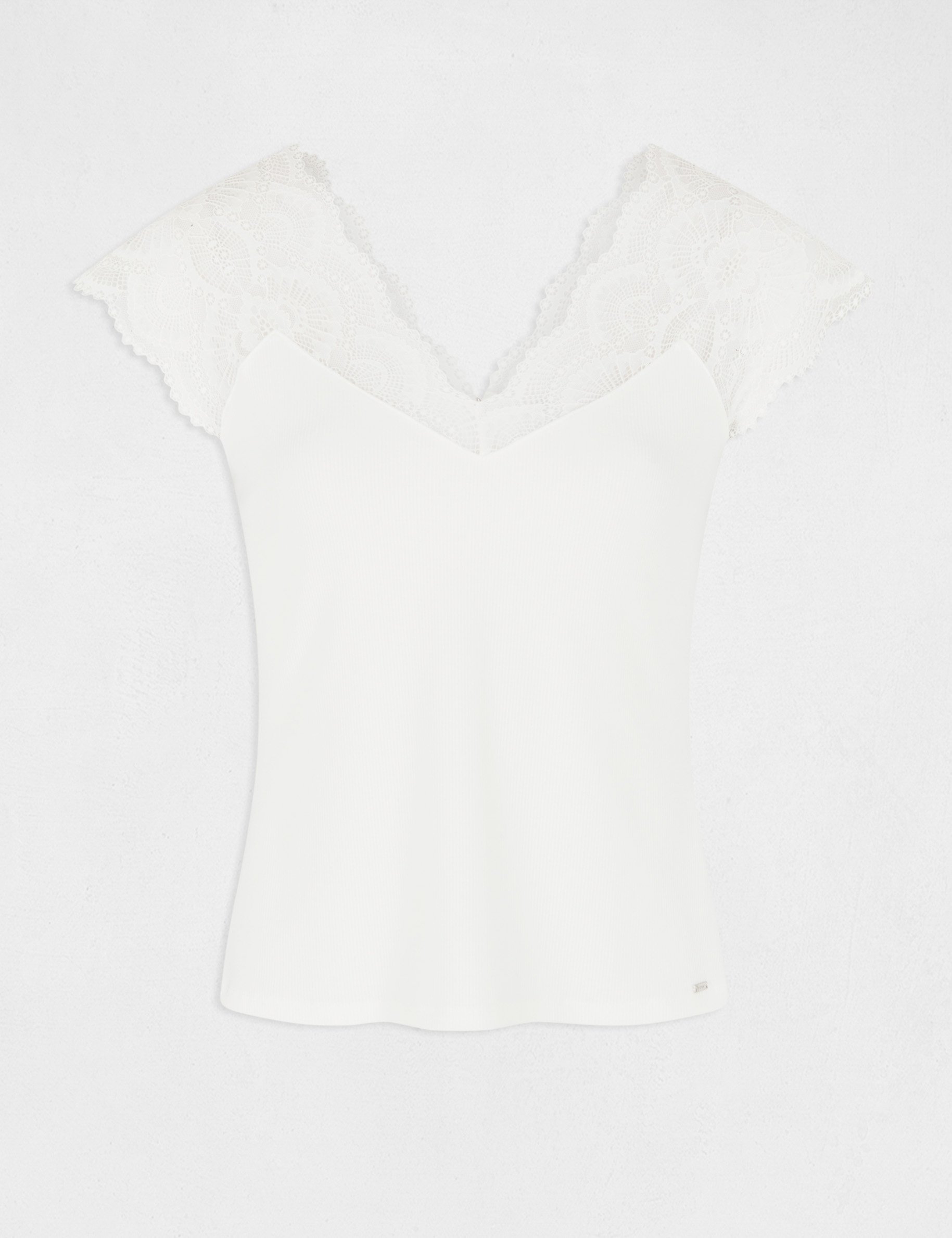 T-shirt manches courtes à dentelle ivoire femme