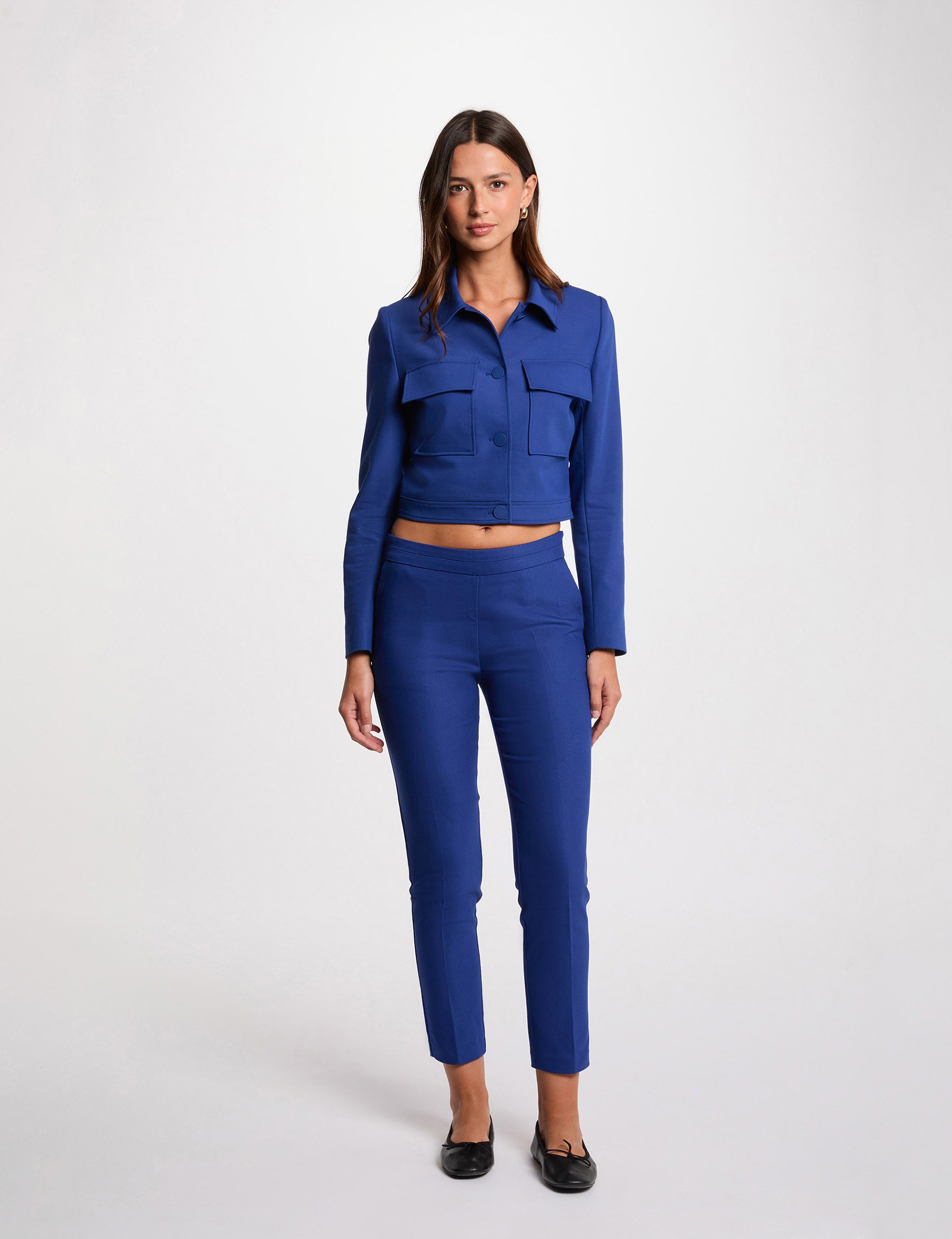78 broek met ceintuur bleu electrique vrouw 7/8 broek met ceintuur bleu electrique vrouw