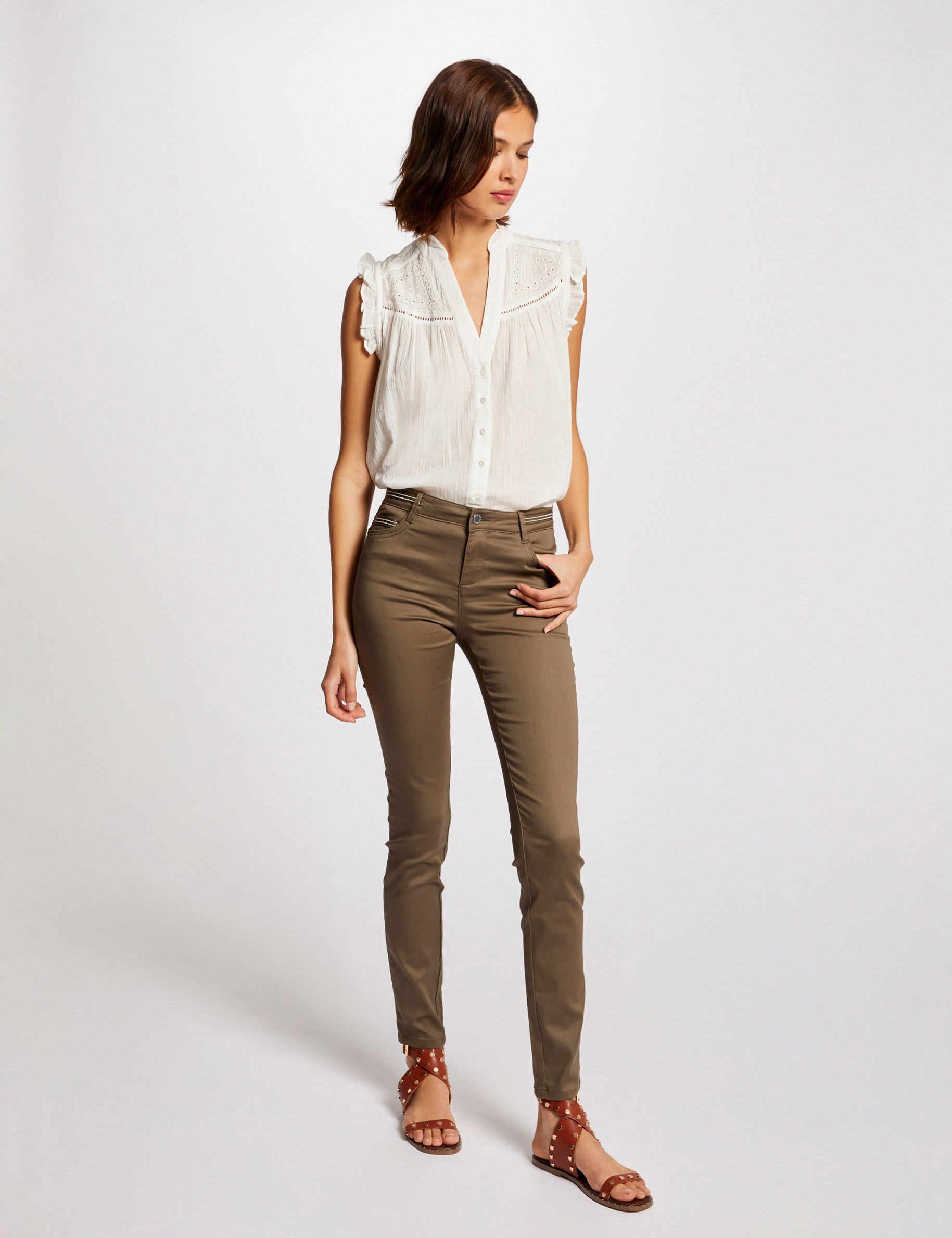 Gecoate slimfit broek brons vrouw