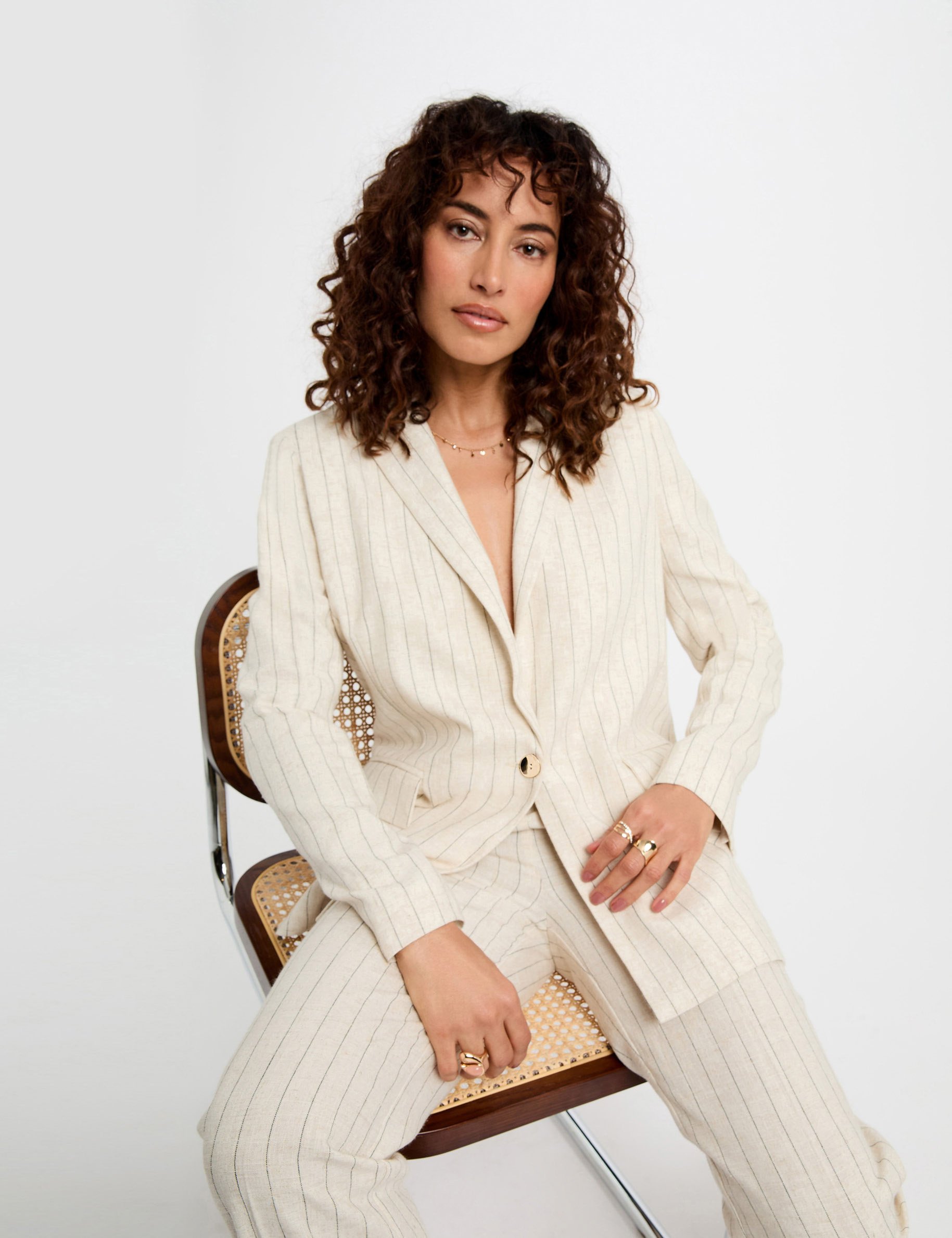 Blazer ray&eacute; beige femme