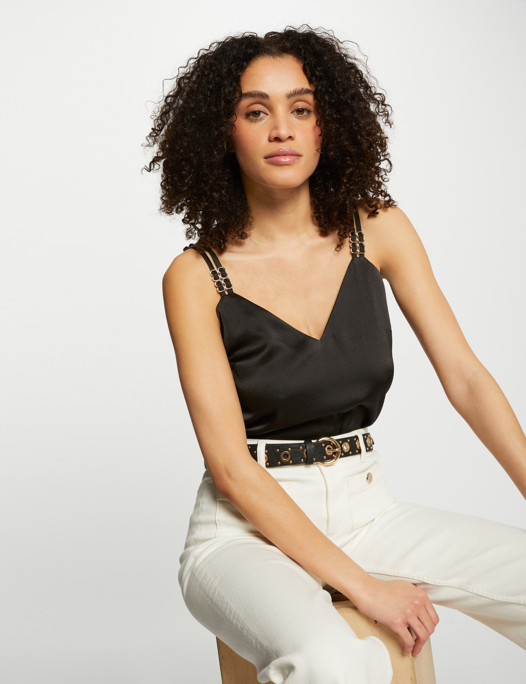 top satin a bretelles noir femme Top satin à bretelles noir femme