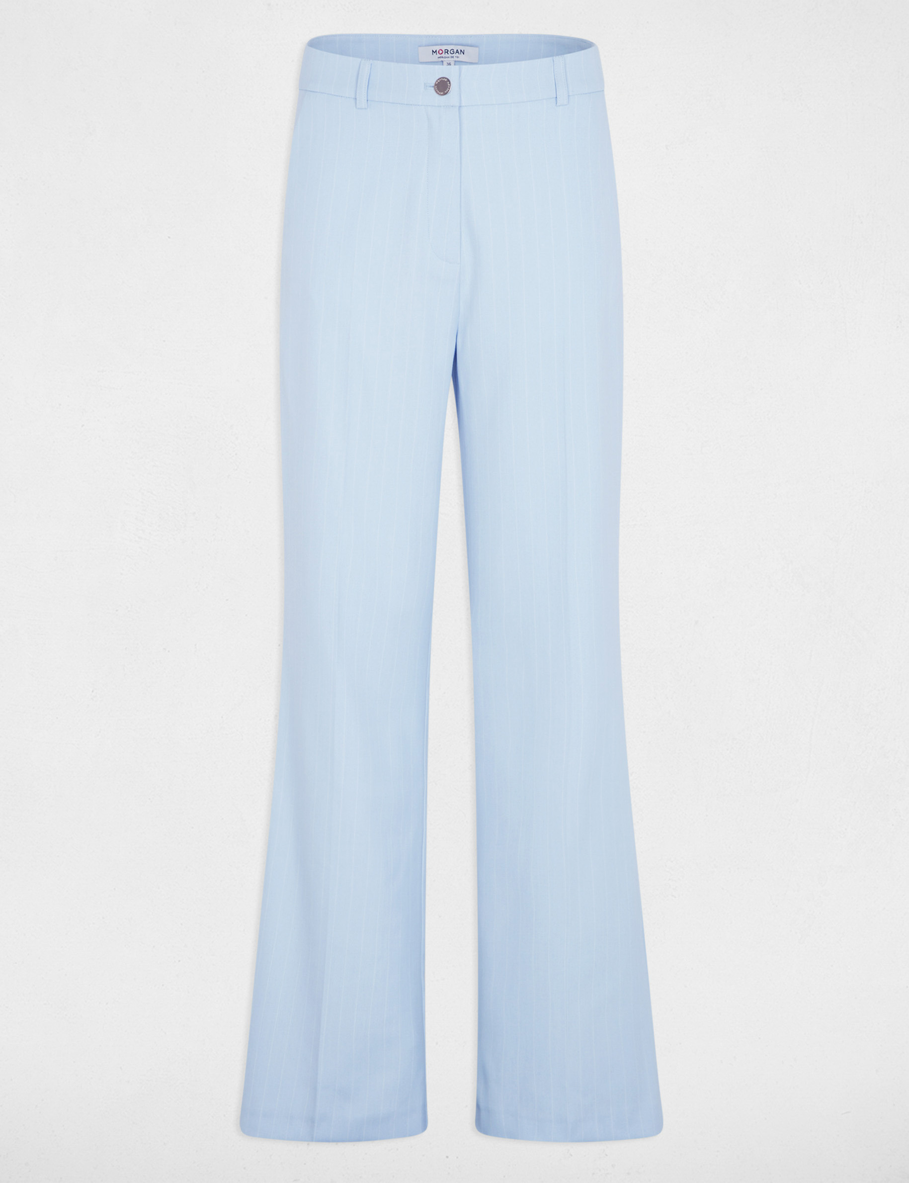 Pantalon droit taille haute bleu ciel femme