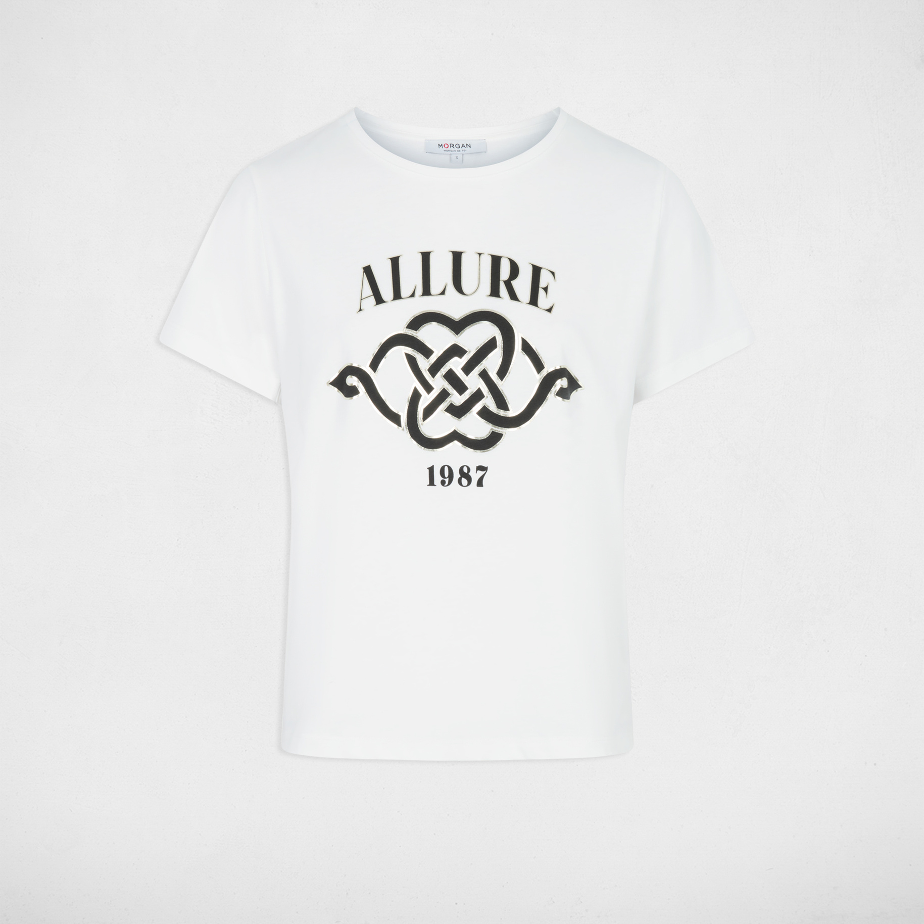 T-shirt met ronde hals en print helder wit vrouw
