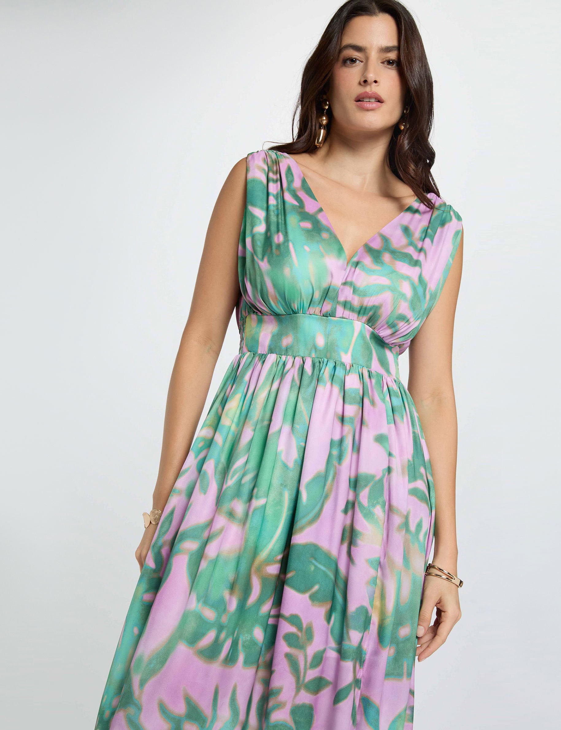 Lange jurk met V-hals meerkleurig vrouw