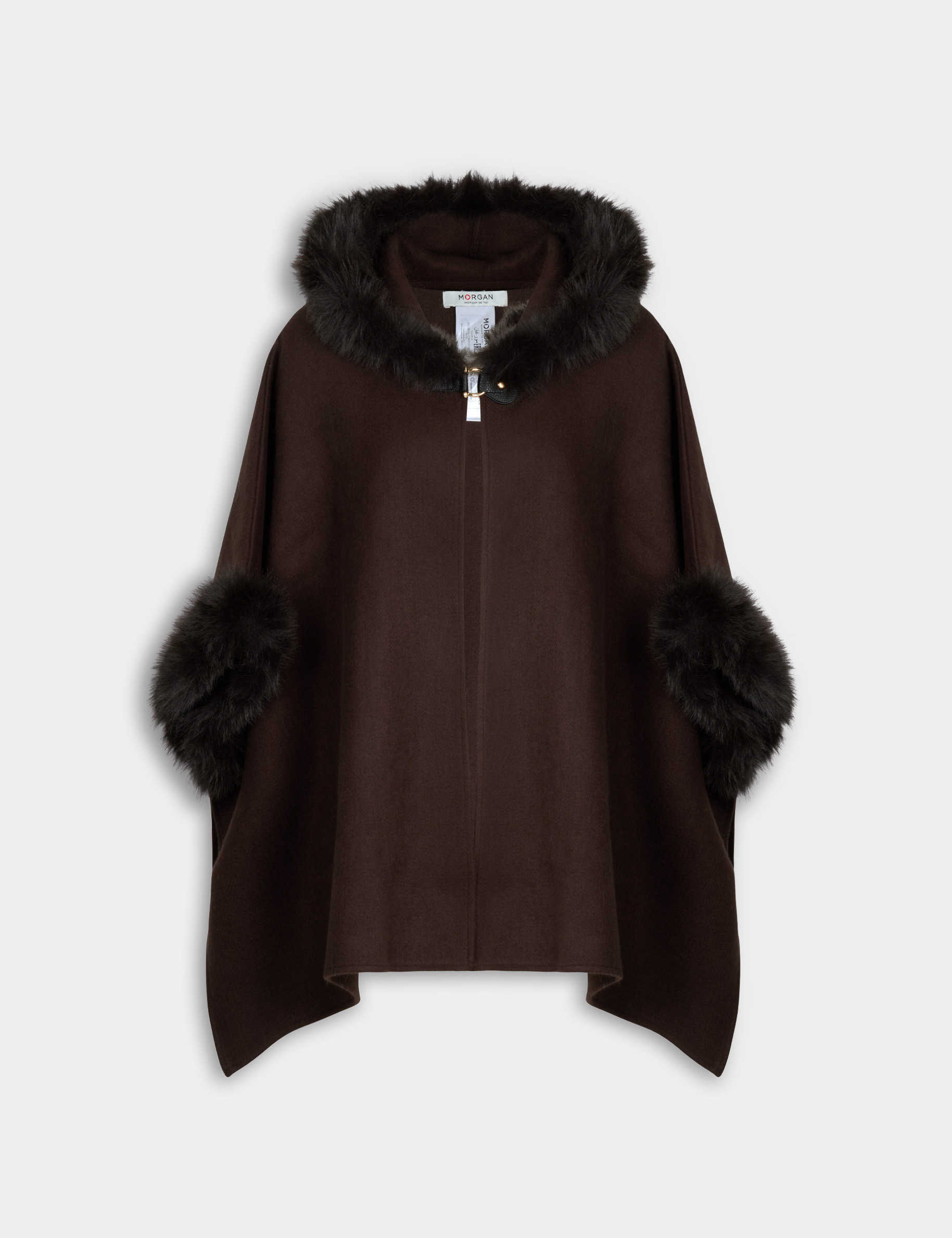 Poncho van imitatiebont donker bruin vrouw