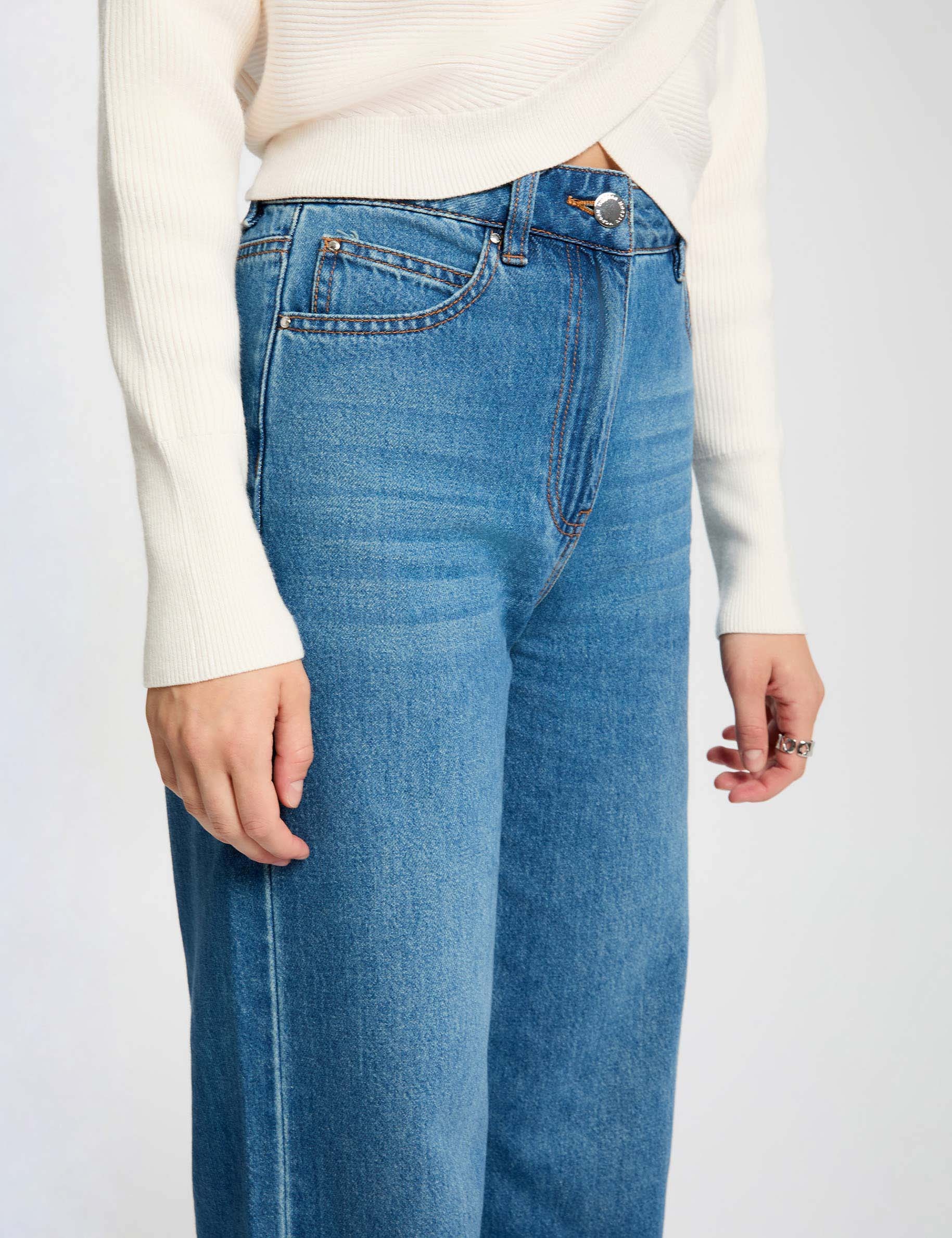 Pantalon large taille haute denim stone femme