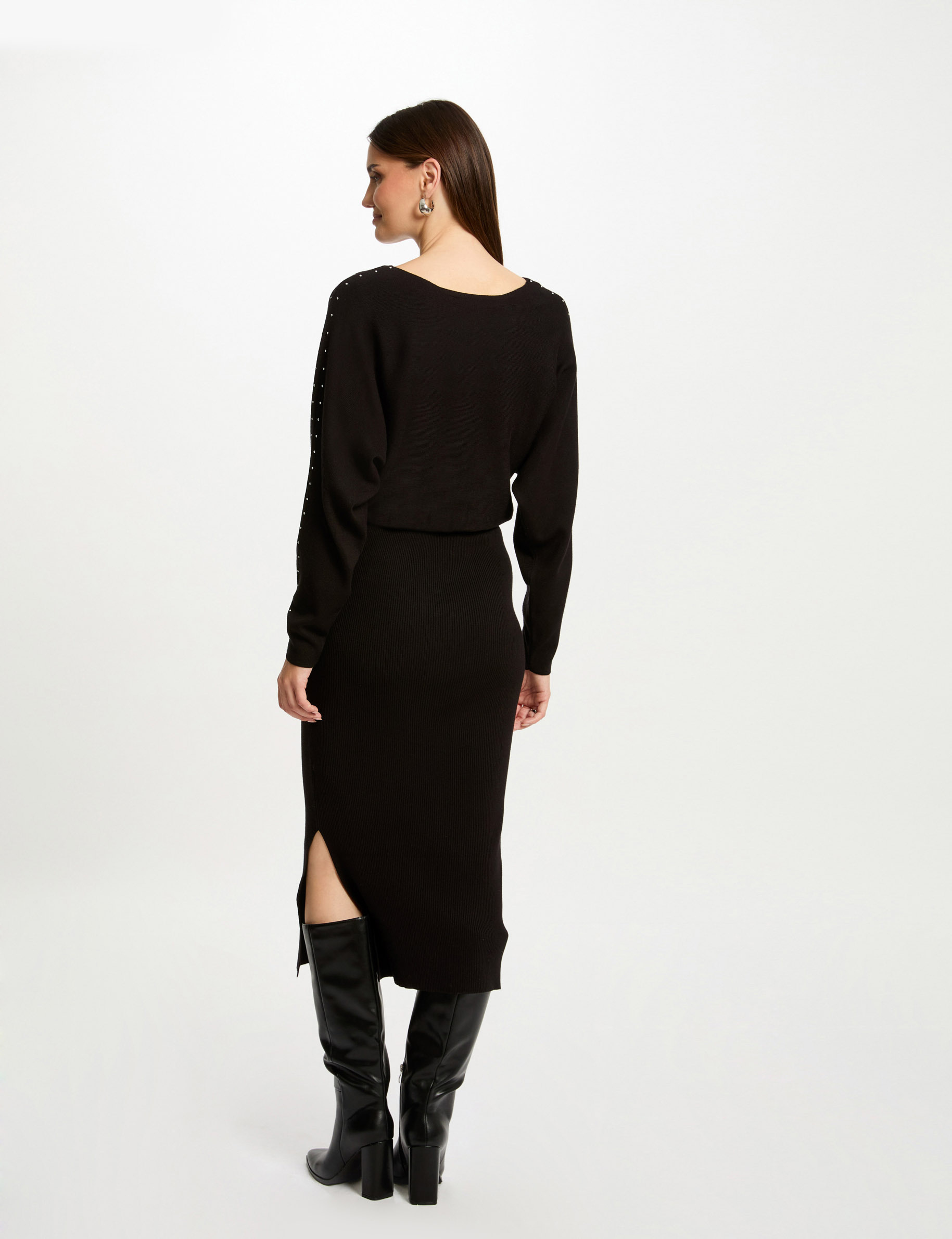 robe tricot longue ajustee noir femme Robe tricot longue ajustée noir femme