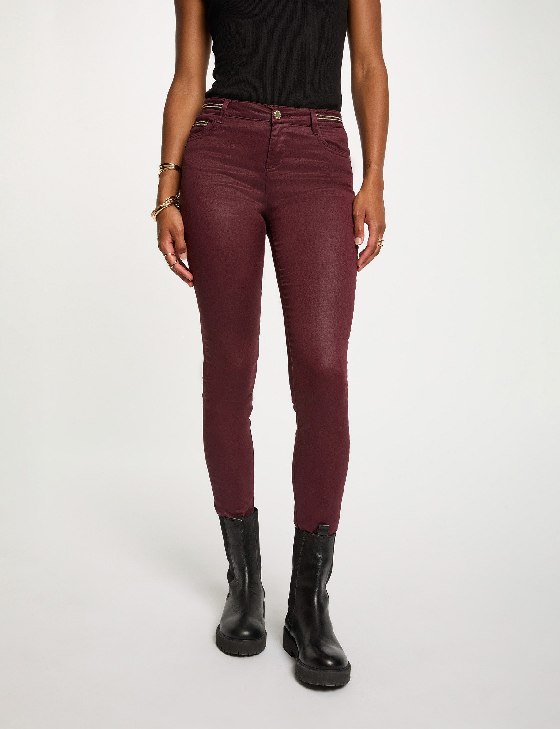 Gecoate slimfit broek pruim vrouw