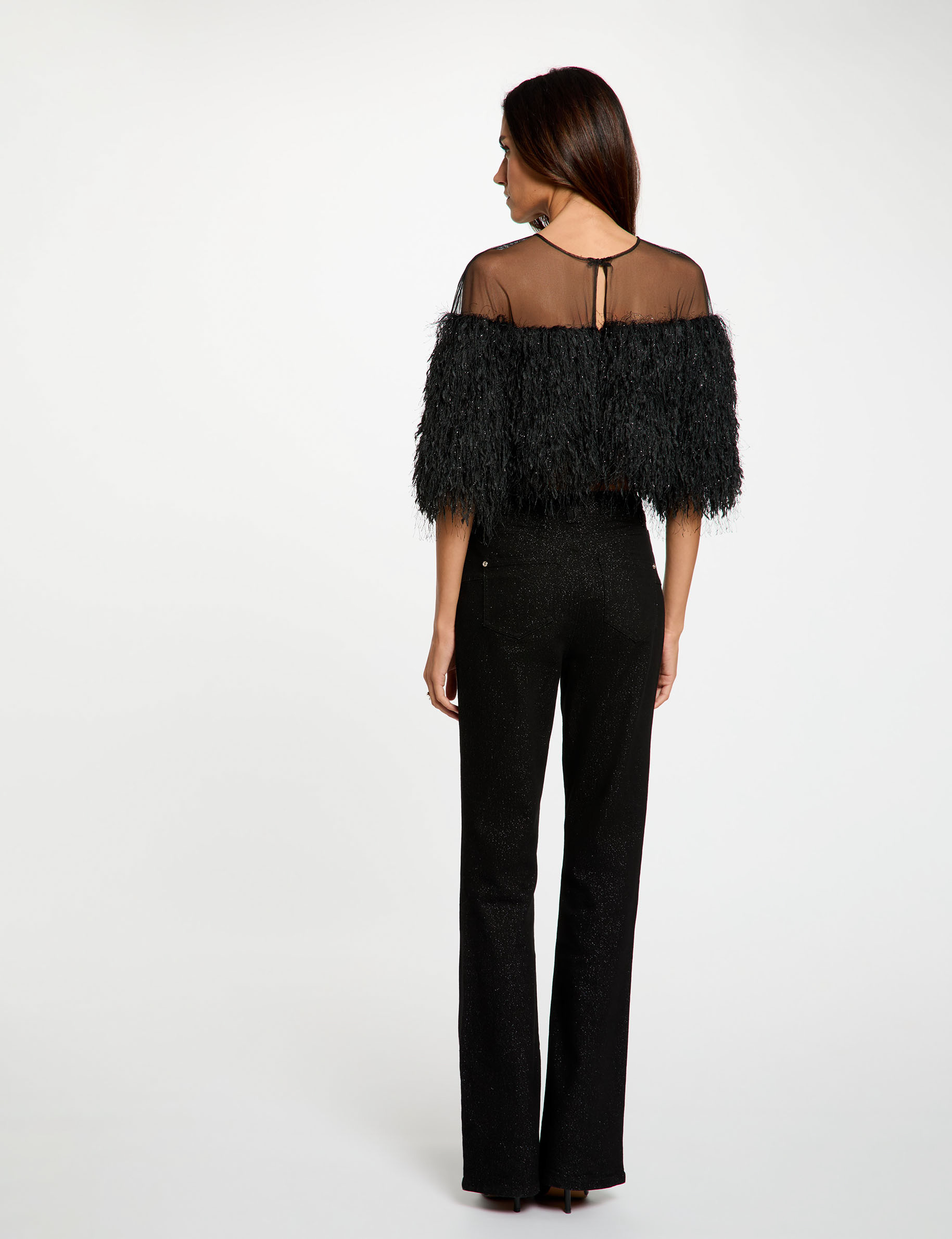 Blouse van imitatiebont zwart vrouw