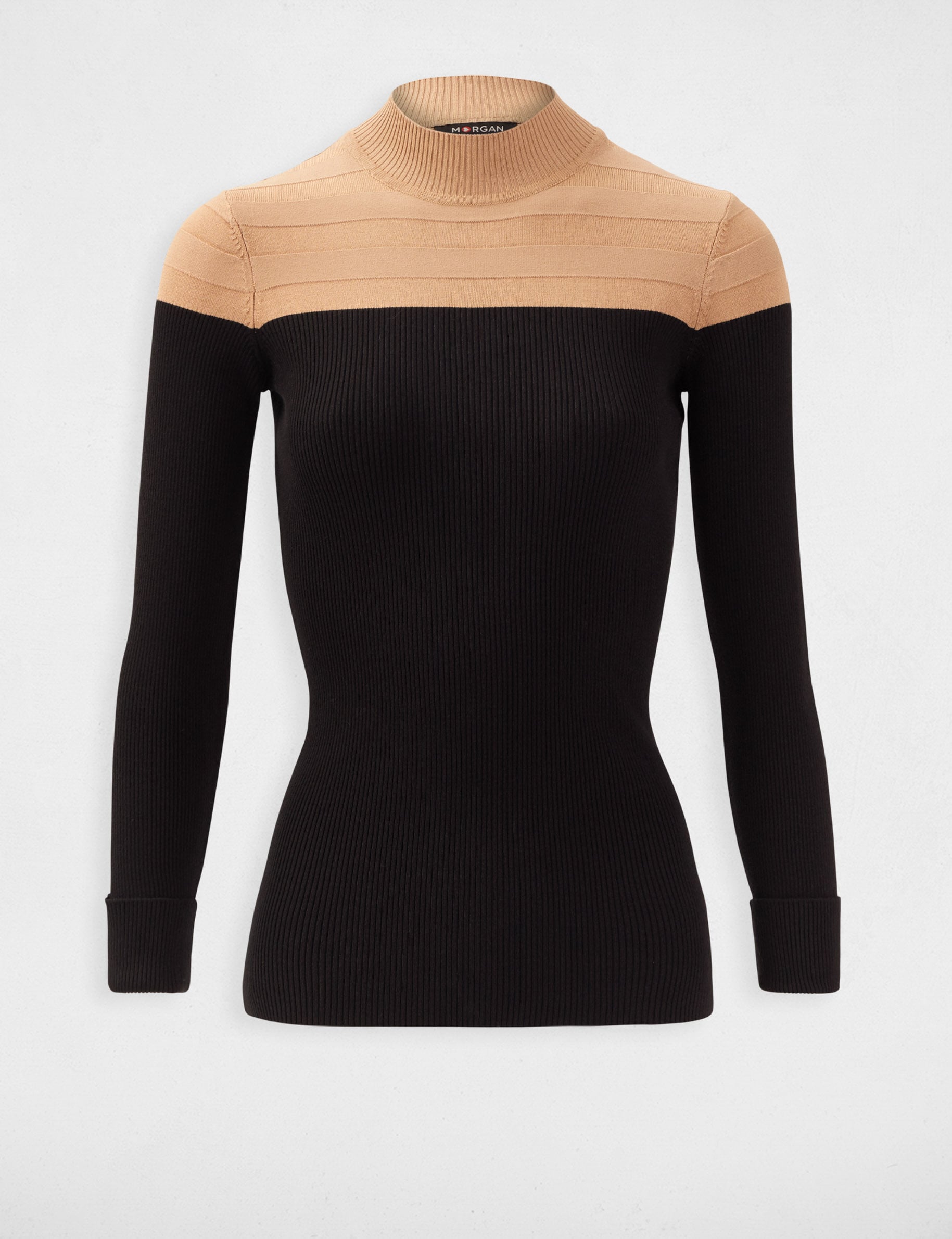 Pull manches longues col montant camel femme