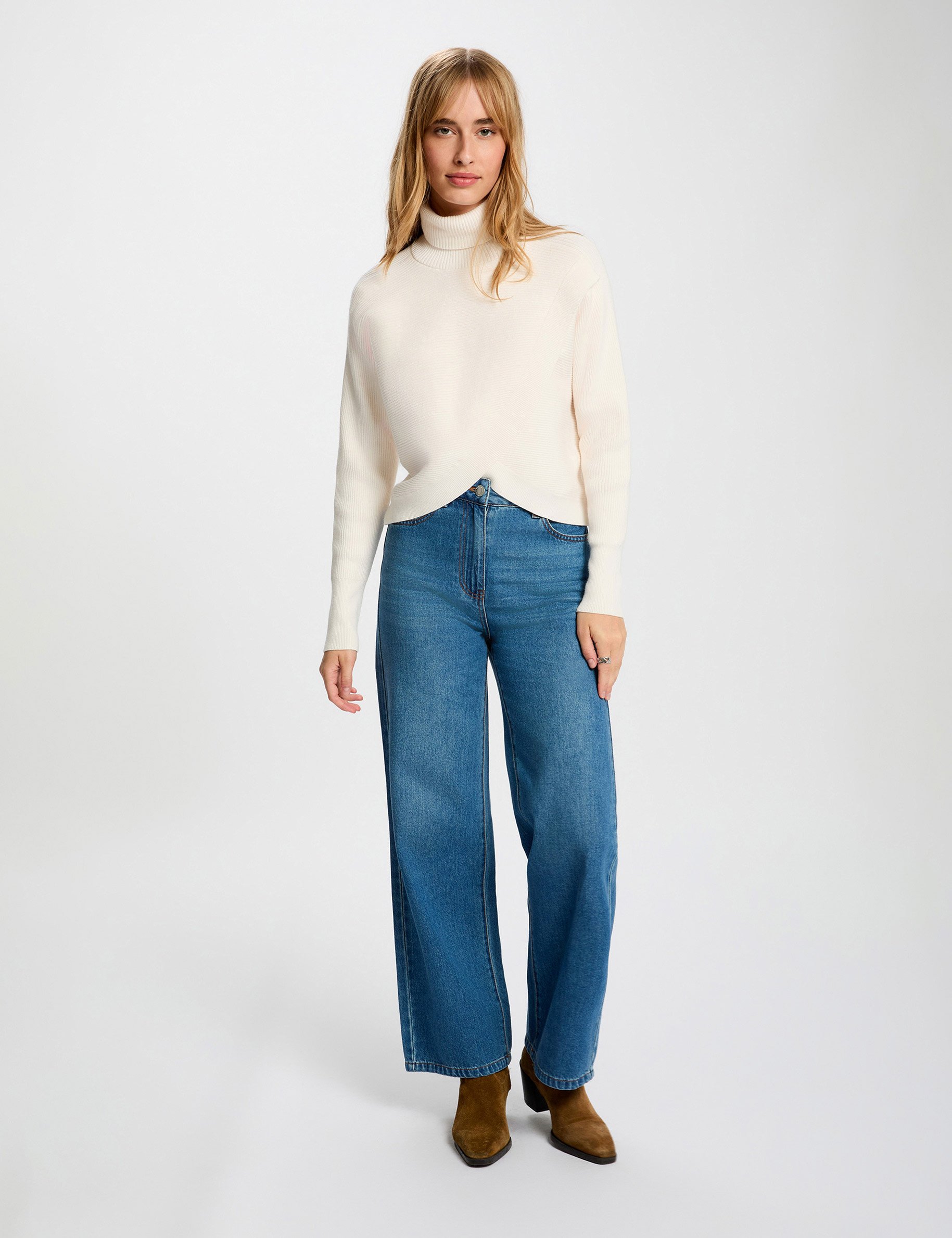 pull manches longues effet croise ivoire femme Pull manches longues effet croisé ivoire femme
