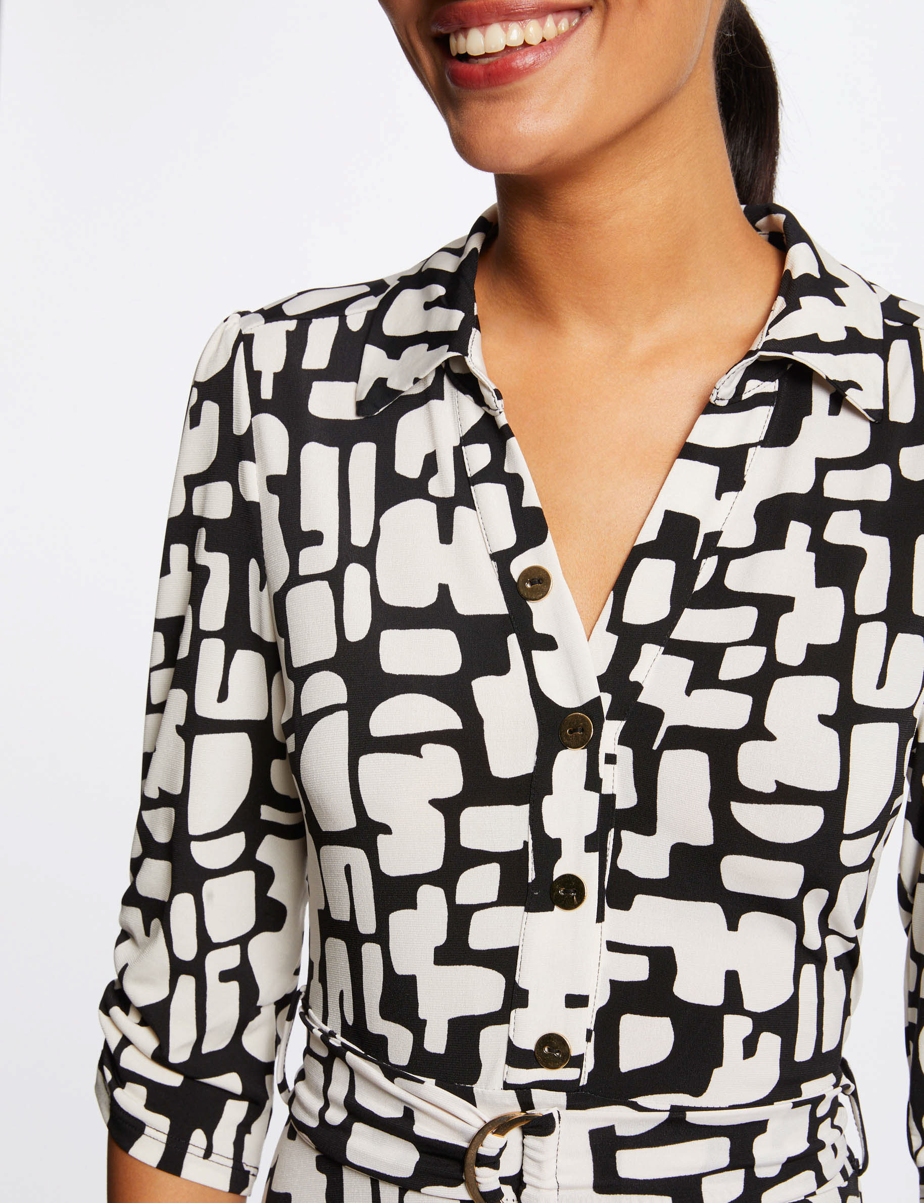 Robe longue &eacute;vas&eacute;e imprim&eacute; abstrait ecru femme