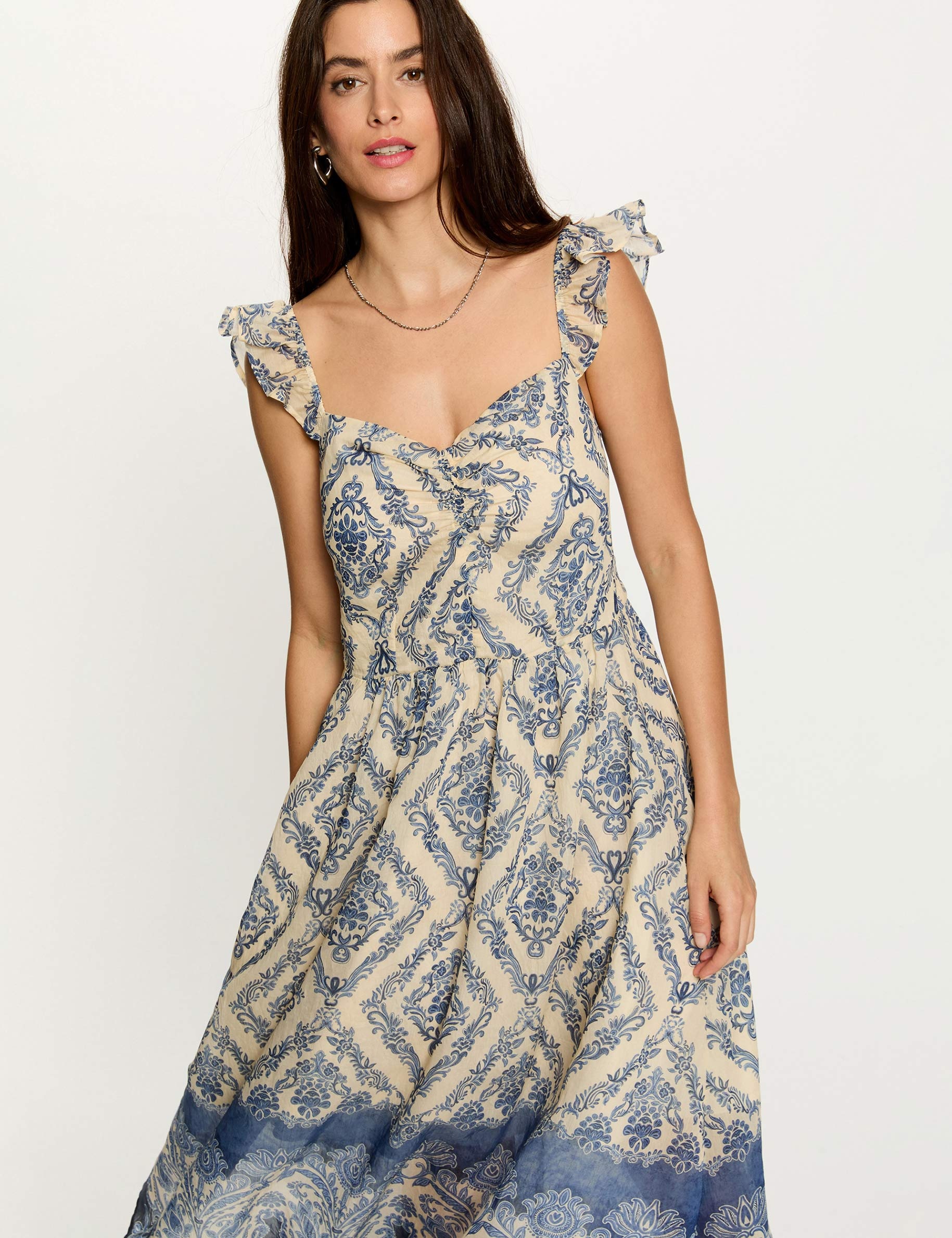 Robe longue col coeur multicolore femme