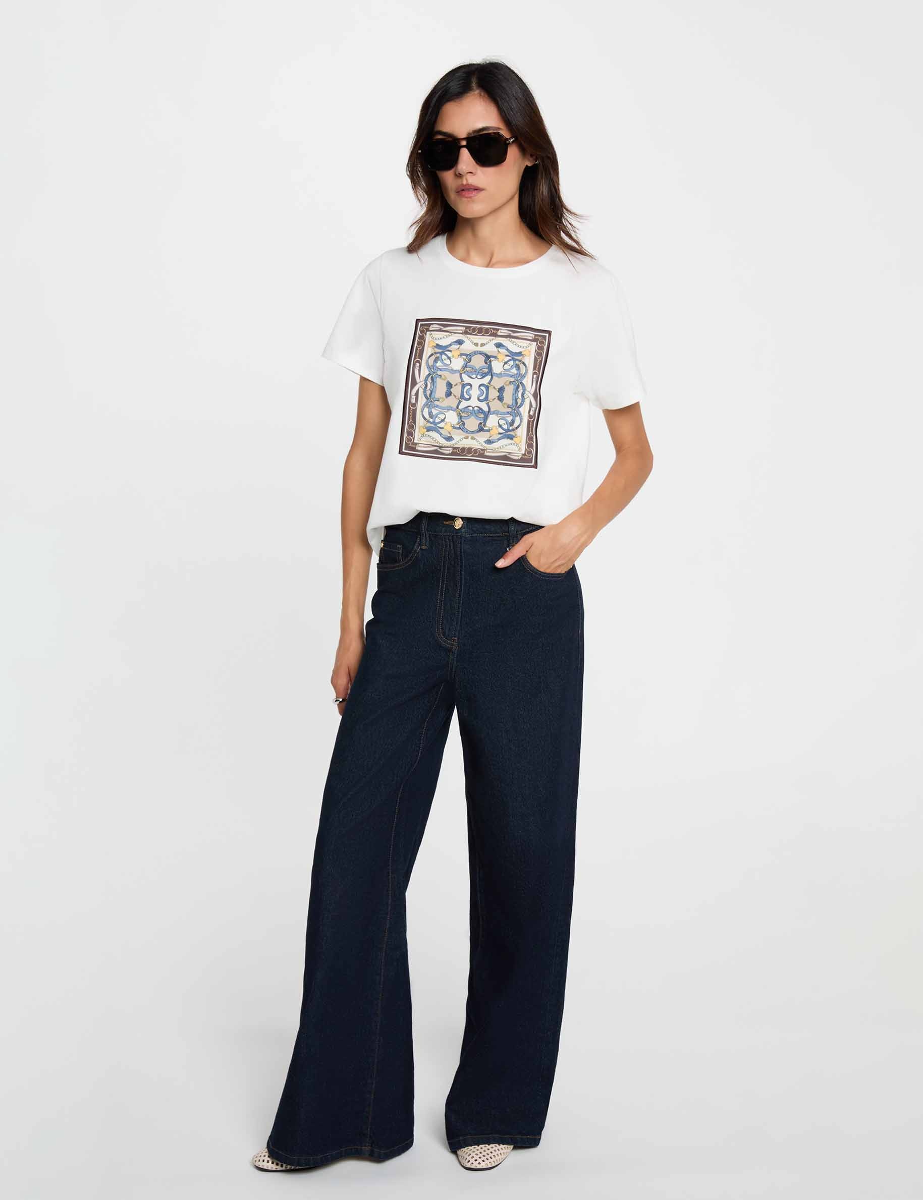 T-shirt met ronde hals en print helder wit vrouw