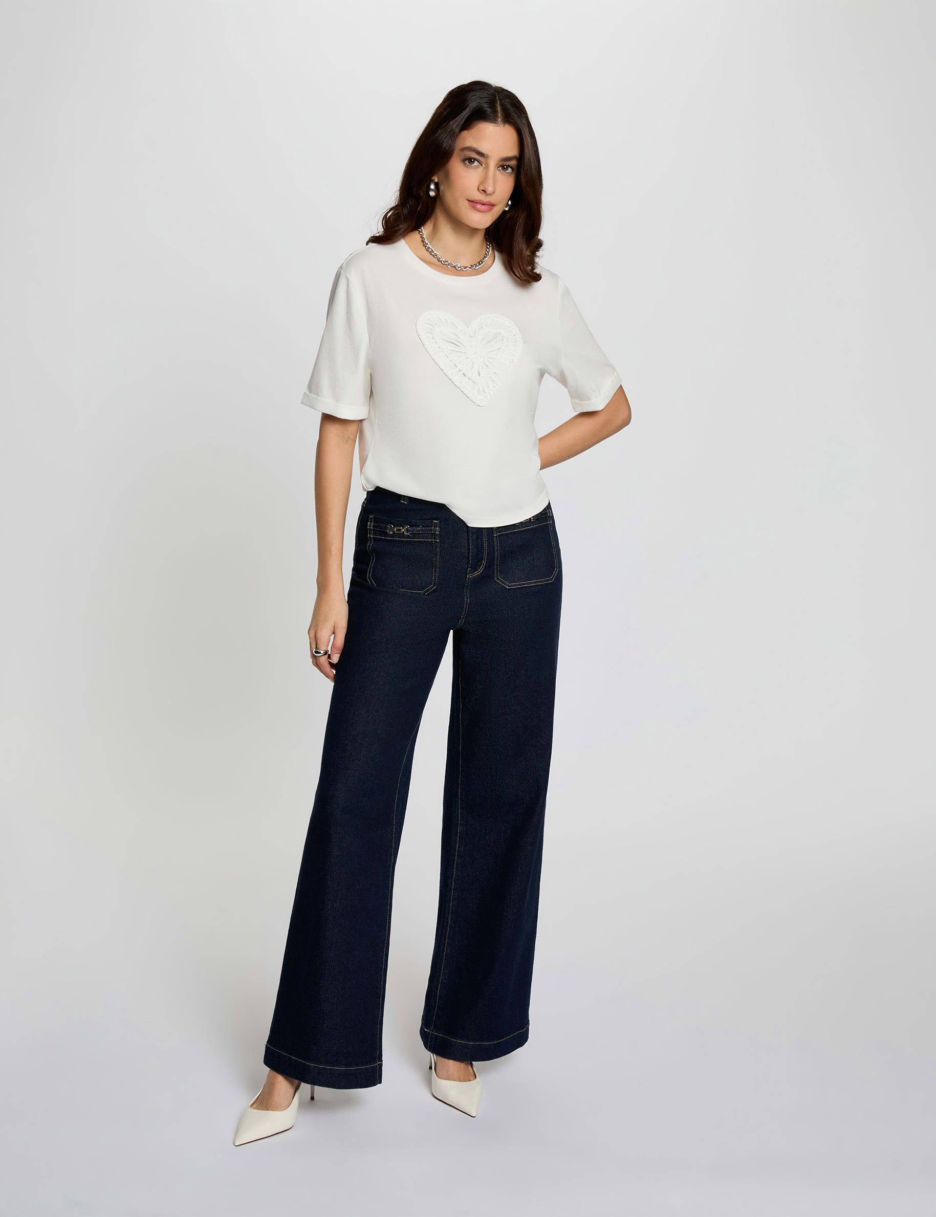 T-shirt droit manches courtes blanc femme