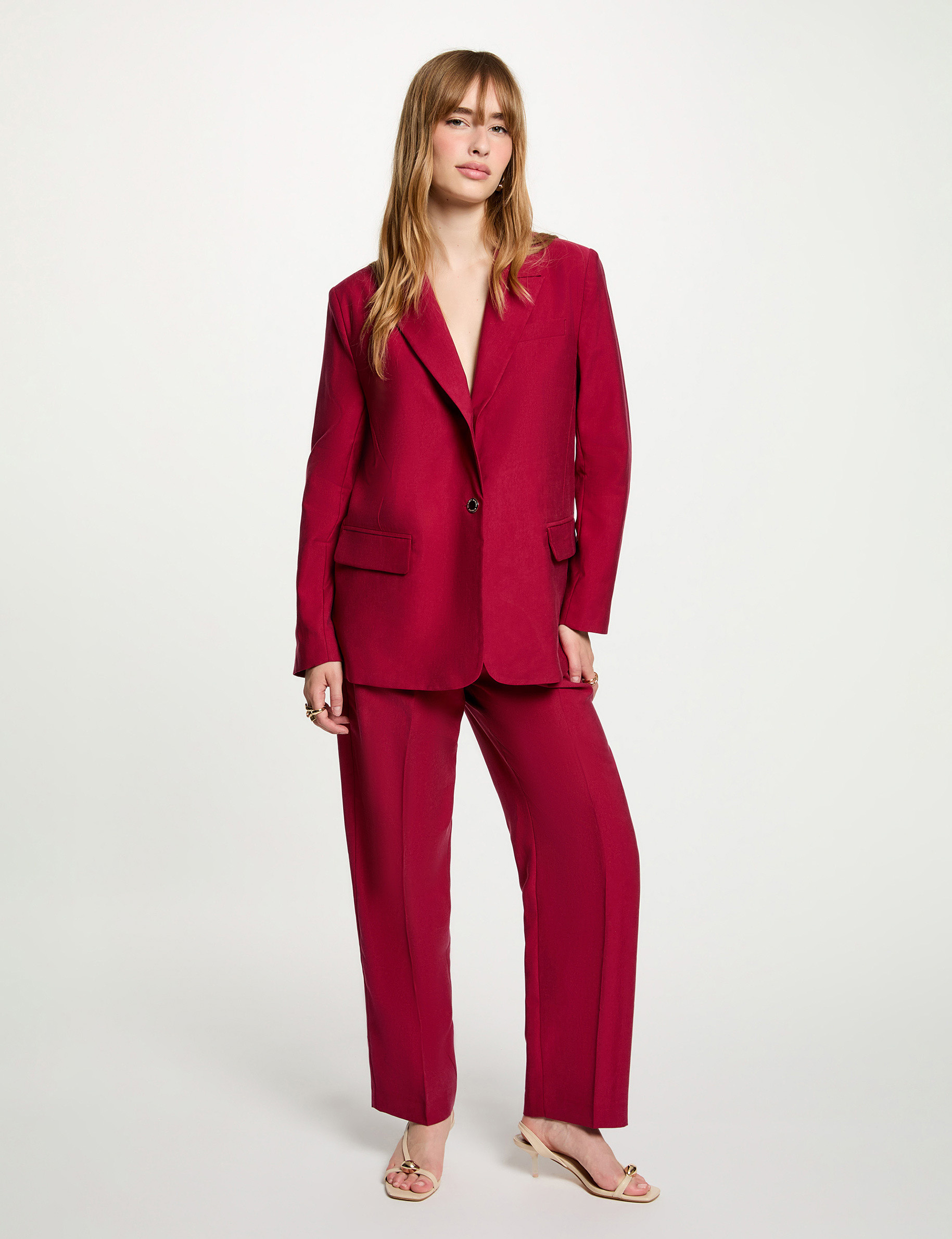 Pantalon taille haute bordeaux femme