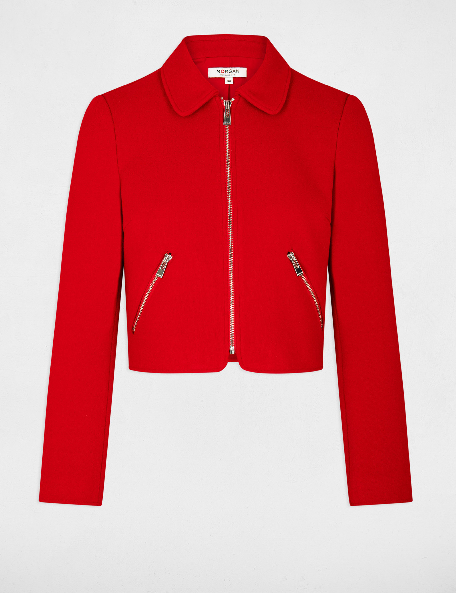 Veste droite zippée rouge femme