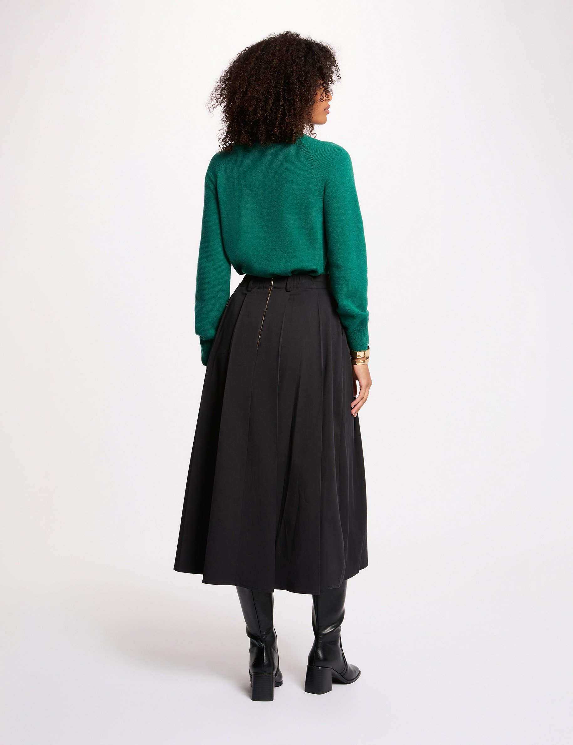 Pull col rond manches longues vert femme