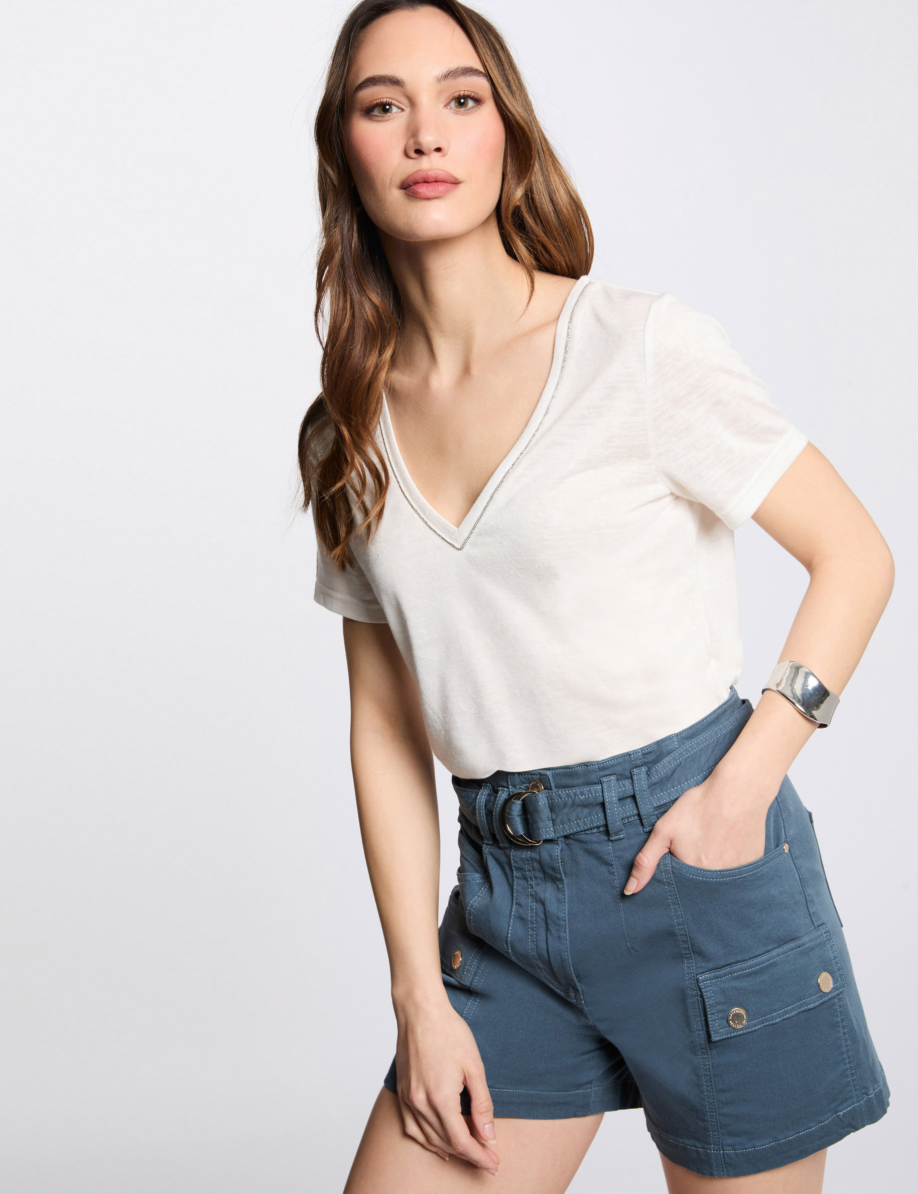 cargoshort met riem bleu petrole vrouw Cargoshort met riem bleu pétrole vrouw